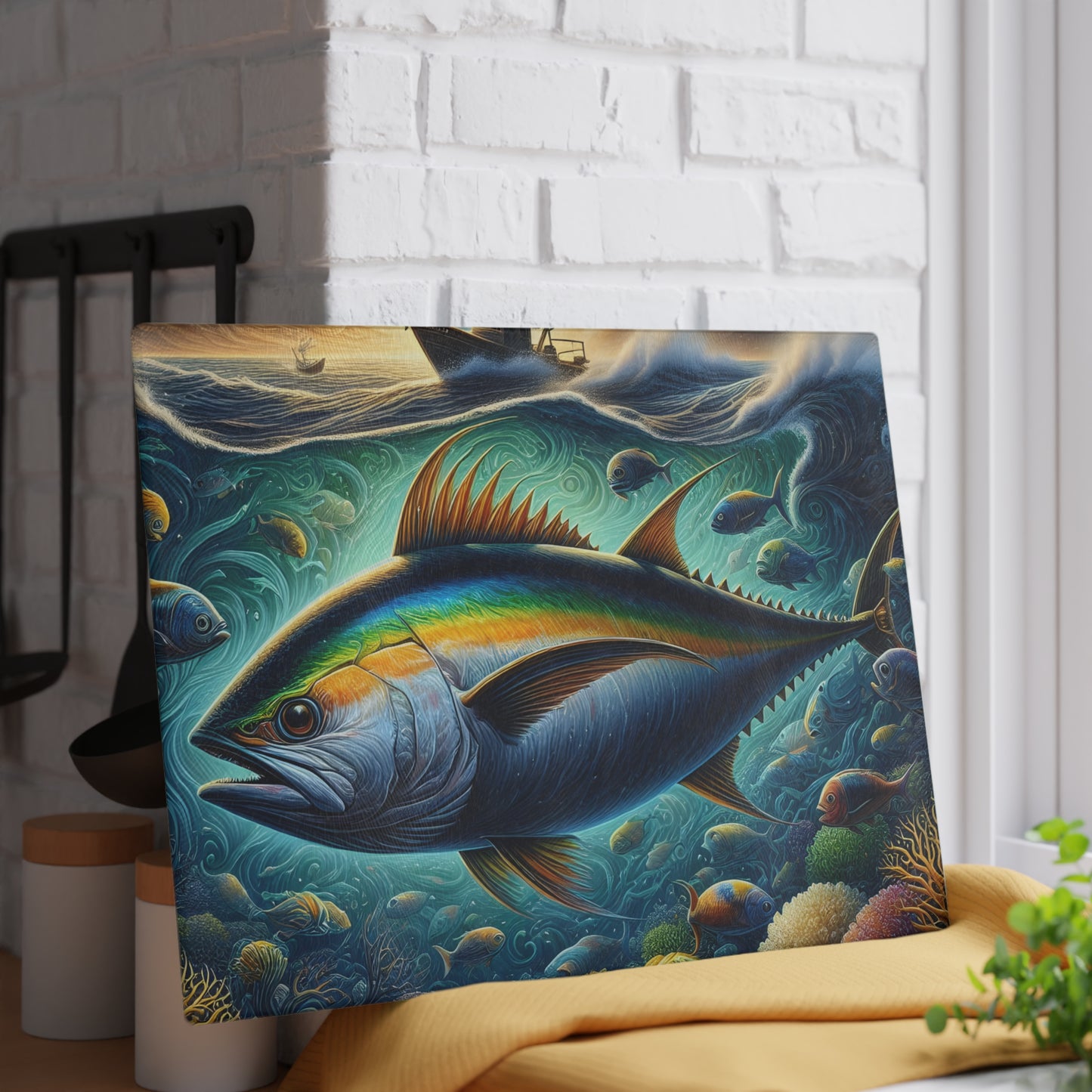 🐟🌊 Yellowfin Tuna Ocean Vibes Cutting Board – Coastal Elegance for Your Kitchen 🎣