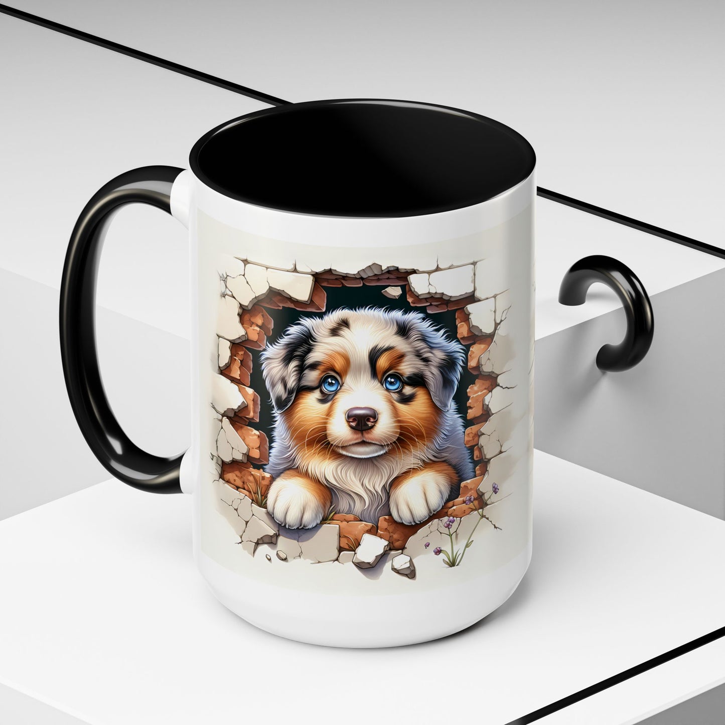 🐾☕ Australian Shepherd Puppy Peek Accent Mug – Blue-Eyed Beauty Dog Lover Gift ✨💙
