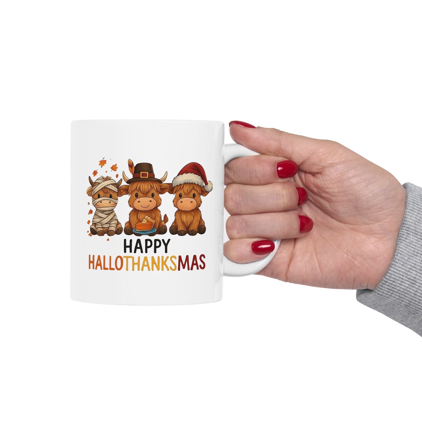 🐮🎃🦃🎄 Happy Hallothanksmas Mug – Cow Holiday Coffee Cup ☕✨