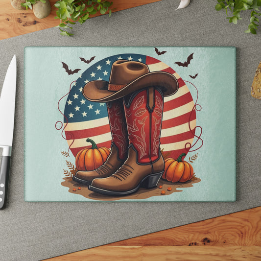 🤠🎃 Western Boots & Pumpkins Cutting Board – Rustic Autumn Charm for Your Kitchen 🇺🇸