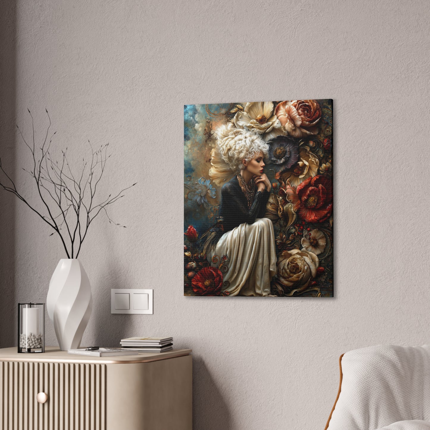 Elegant Floral Portrait Canvas – Vintage-Inspired Wall Art