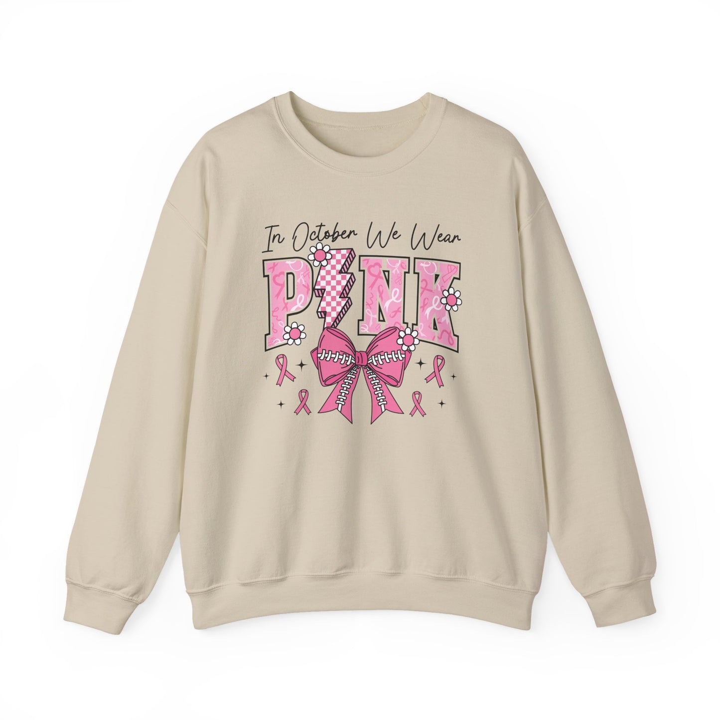 ⚡🎀 PINK Sweatshirt – Breast Cancer Awareness Bow & Lightning Bolt