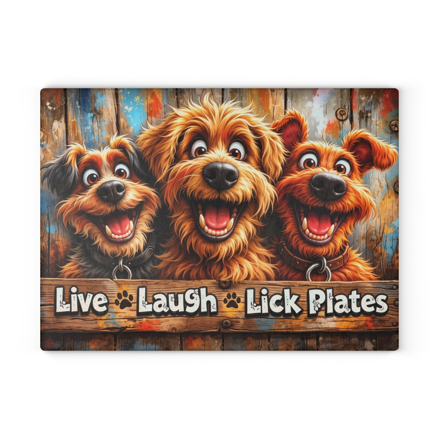 Live Laugh Lick Plates Glass Cutting Board – Funny Dog Kitchen Decor