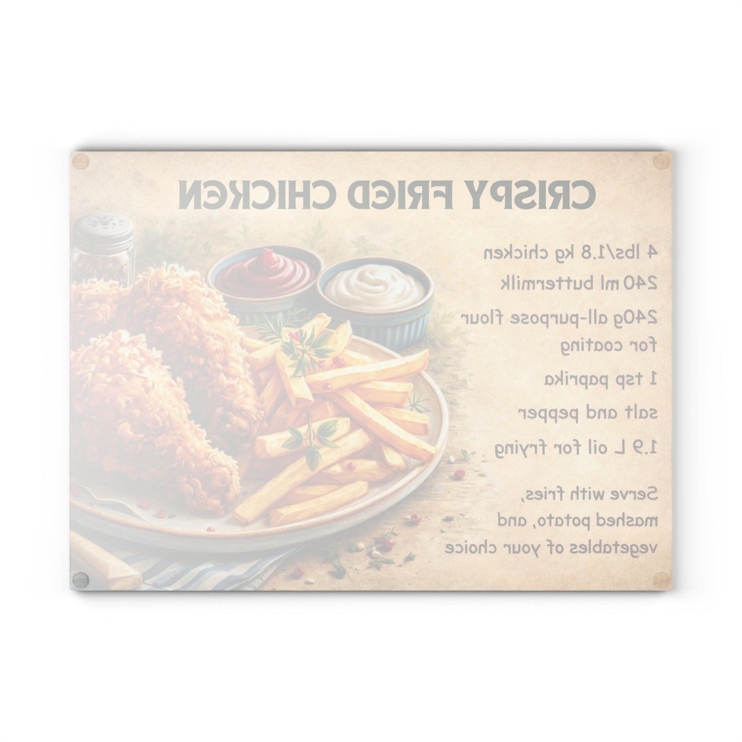 Crispy Fried Chicken Recipe Glass Cutting Board – Classic Comfort Food Kitchen Art