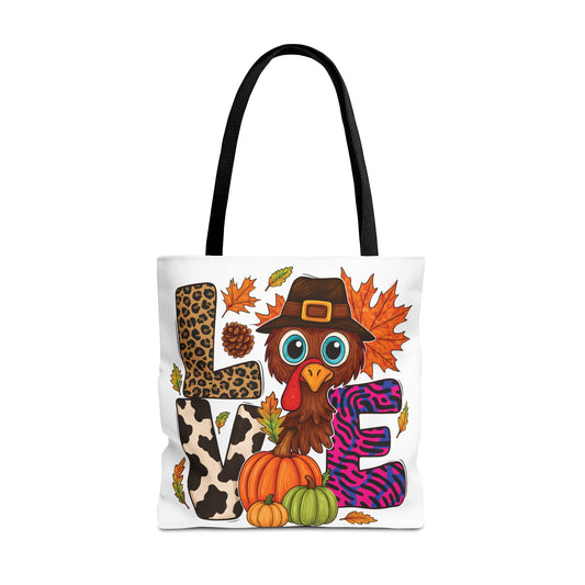 🦃 LOVE Turkey Tote Bag – Wild Prints, Big Eyes & Thanksgiving Fun 🎨