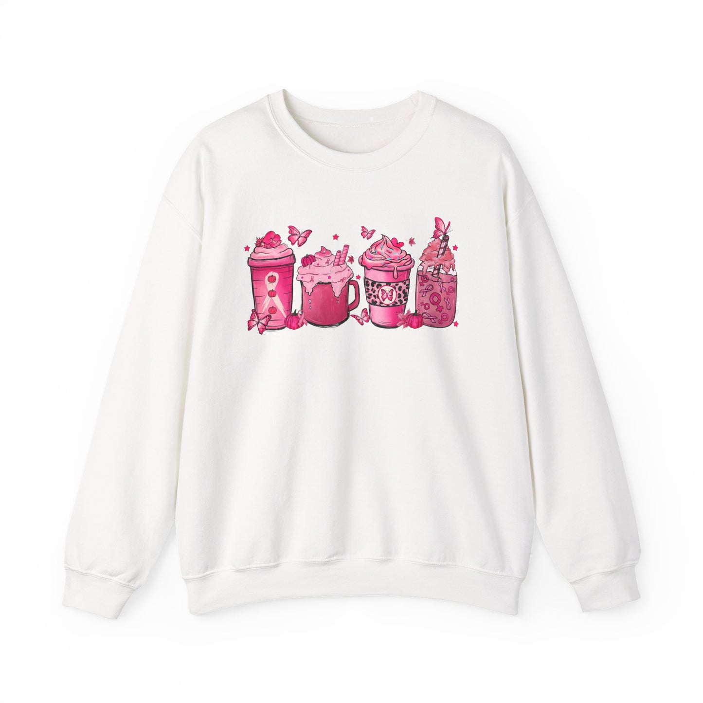☕🎀 Pink Awareness Drinks Sweatshirt – Breast Cancer Support Coffee Lovers