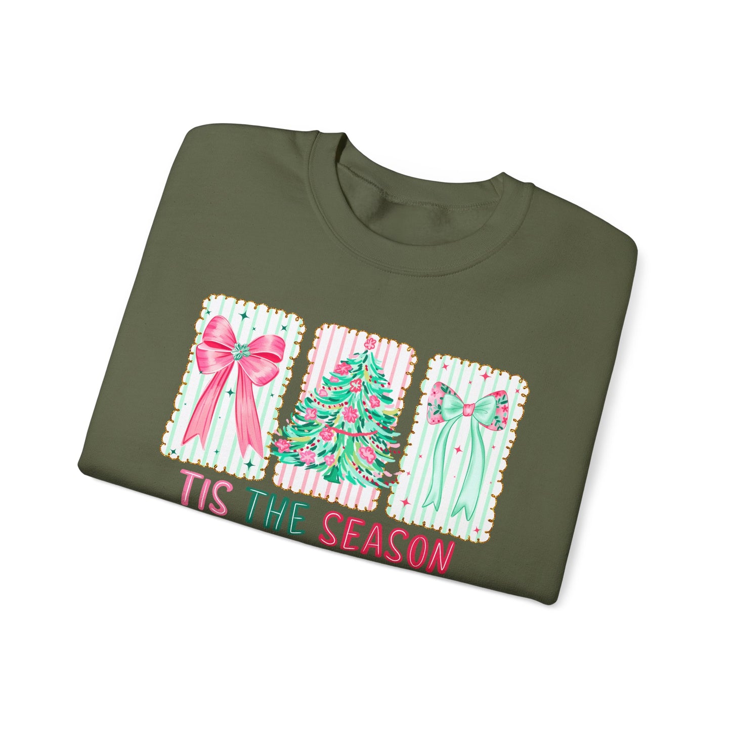 🎀🎄 ’Tis The Season Sweatshirt – Pastel Bows & Merry Tree Vibes ✨☃️