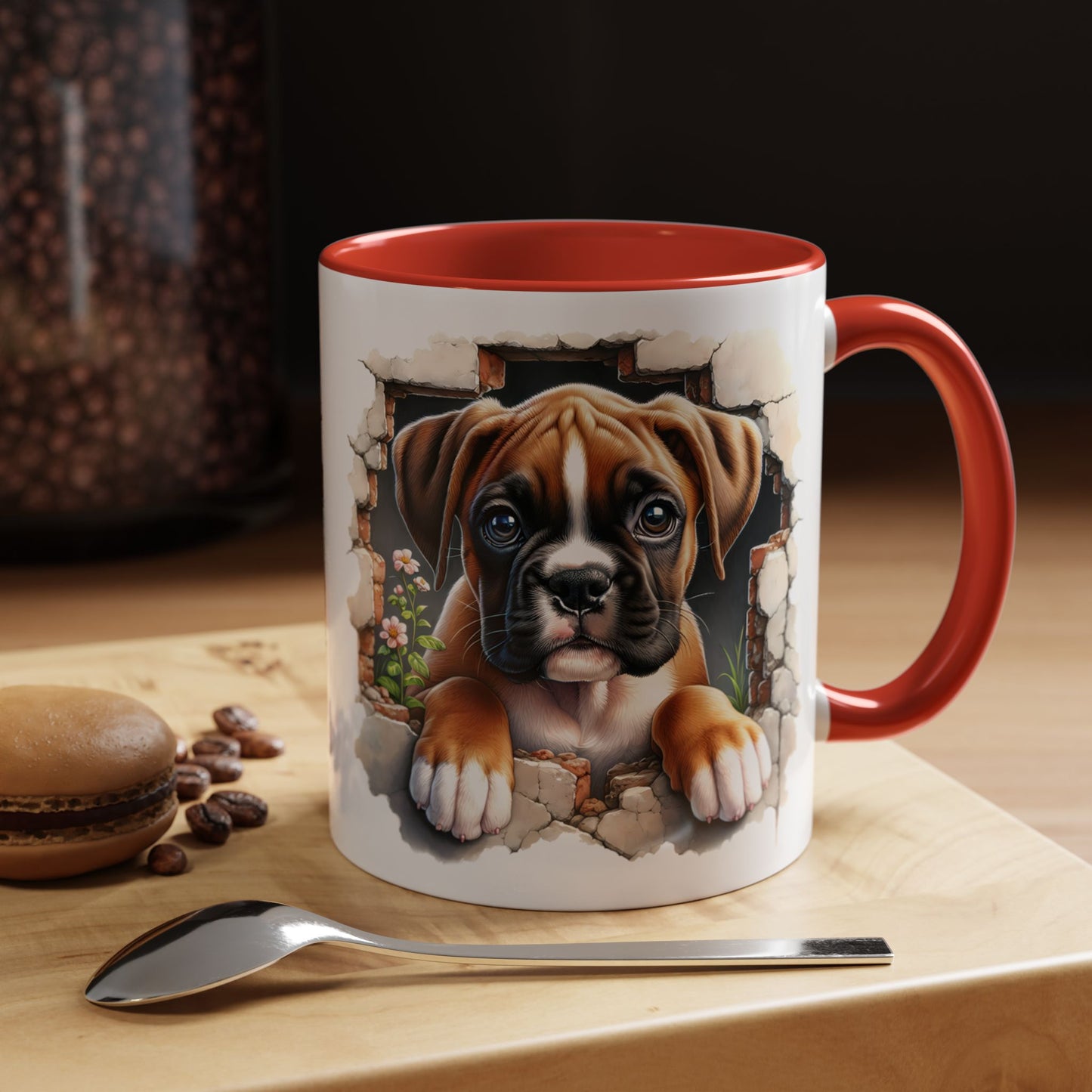 🐶☕ Boxer Puppy Peek Accent Mug – Adorable Dog Lover Gift ✨💛