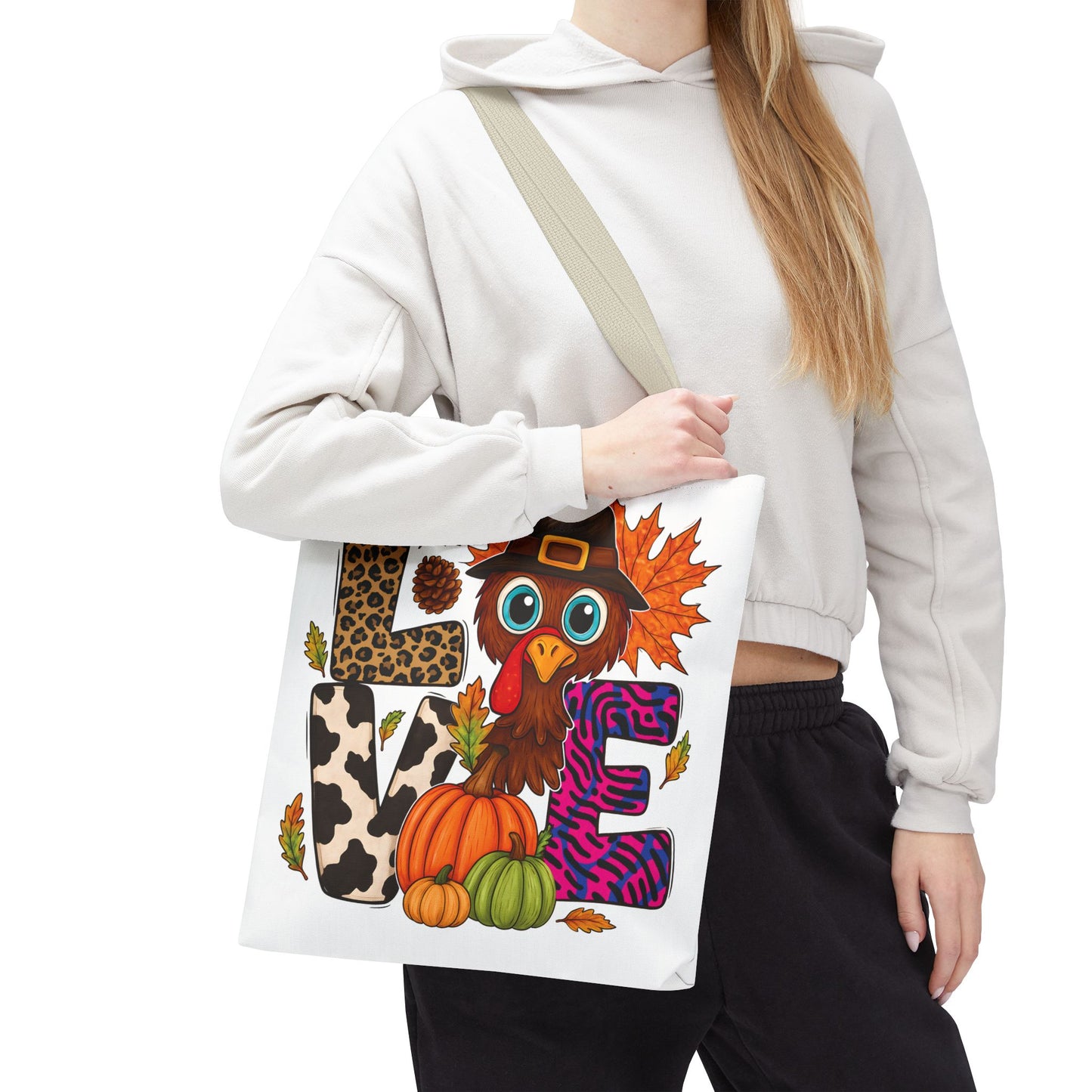 🦃 LOVE Turkey Tote Bag – Wild Prints, Big Eyes & Thanksgiving Fun 🎨