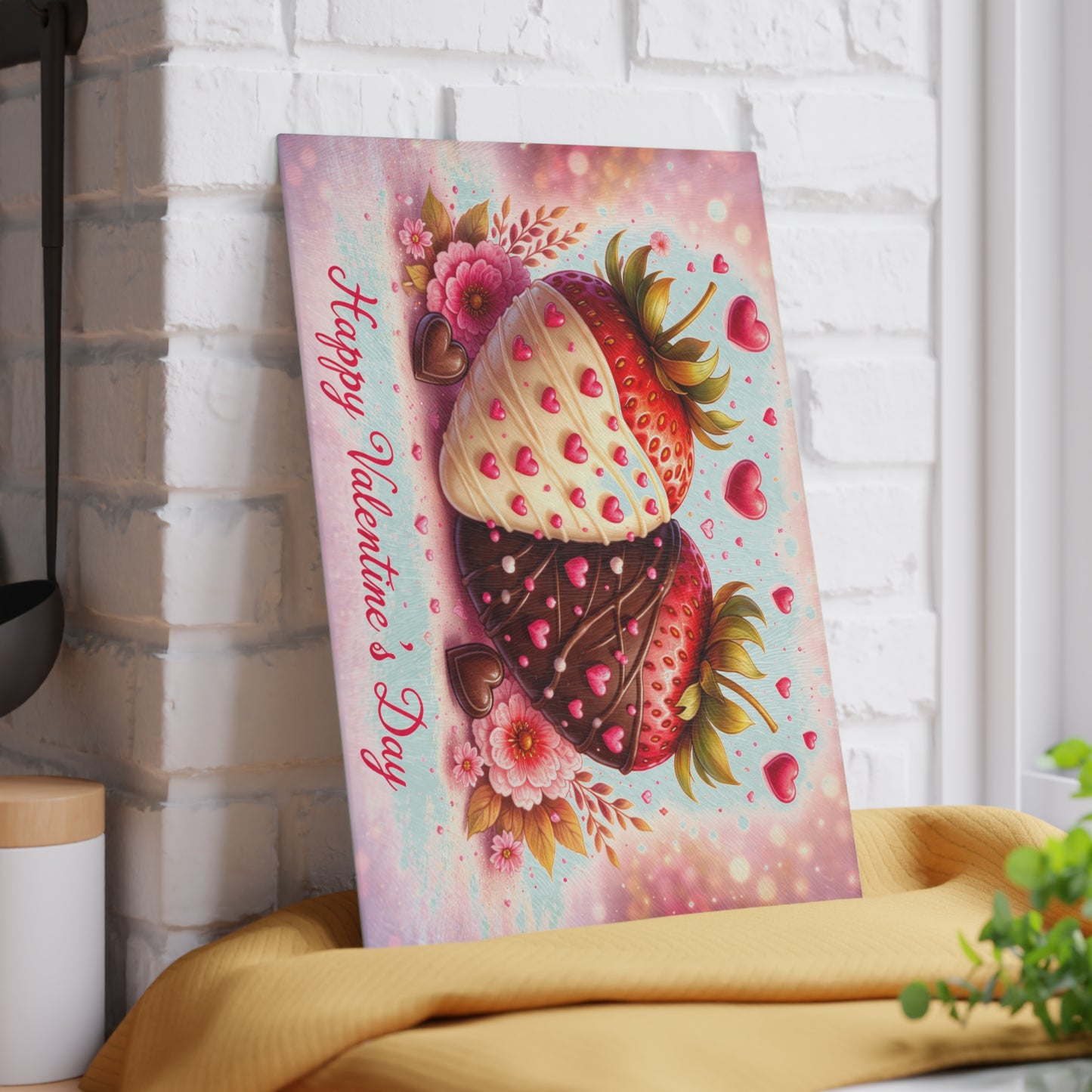 Chocolate-Covered Strawberries Valentine Glass Cutting Board – Romantic Kitchen Art Gift
