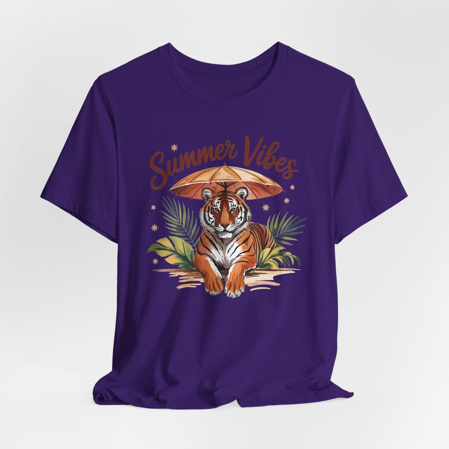 Camiseta Summer Vibes Tiger – Gráfico de palmeras de la selva con paraguas | Múltiples opciones de color
