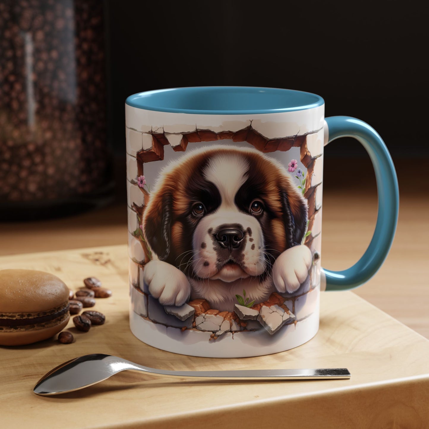 🐾☕ St. Bernard Puppy Peek Accent Mug – Gentle Giant Pup Lover Gift ✨❤️