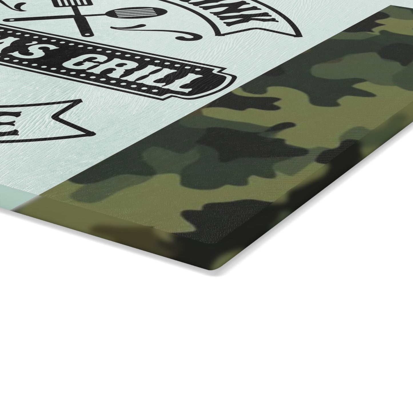 🍖🔥 EAT DRINK GRANDPA’S GRILL BARBEQUE – Camo Glass Cutting Board for Backyard Kings 🧢🍔