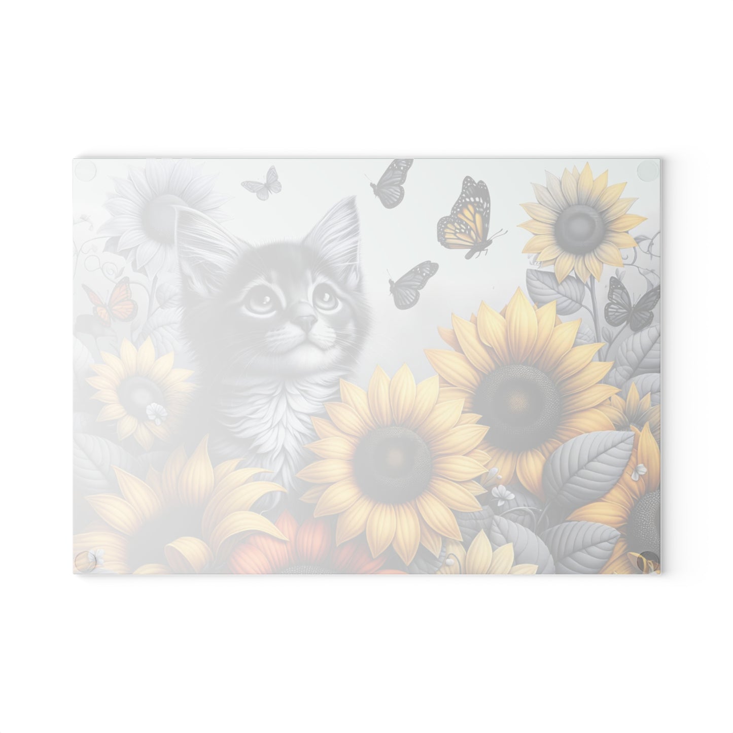 🐾🌻 Kitten & Sunflowers Cutting Board – Whimsical Rustic Farmhouse Charm with Butterflies ✨🐈🦋