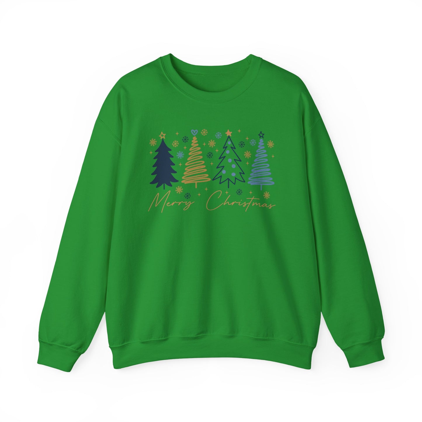 🎄✨ Merry Christmas Sweatshirt – Modern Navy & Gold Holiday Trees ❄️⭐