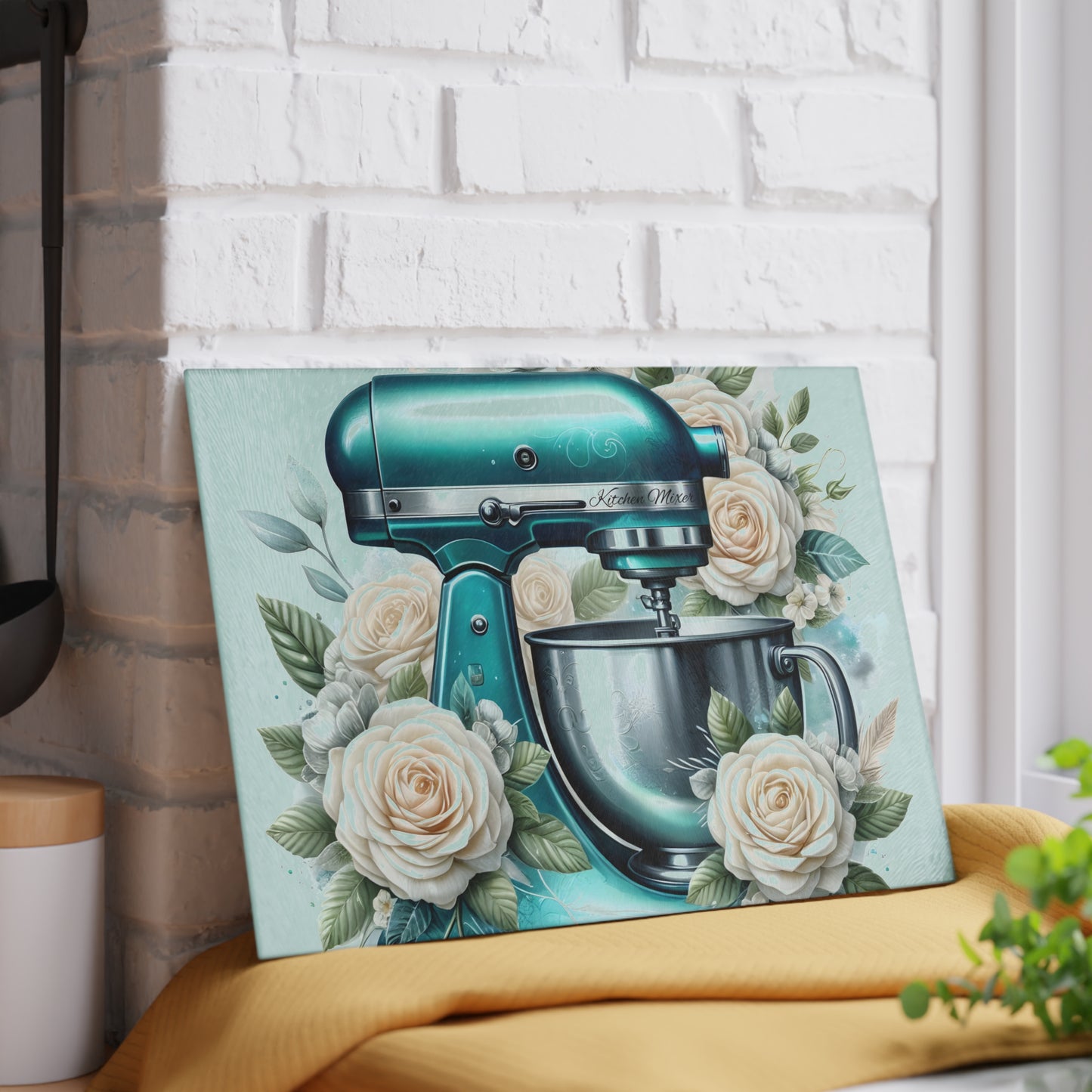 🌸 Teal Kitchen Mixer Cutting Board – Floral Elegance for Your Kitchen 🌿