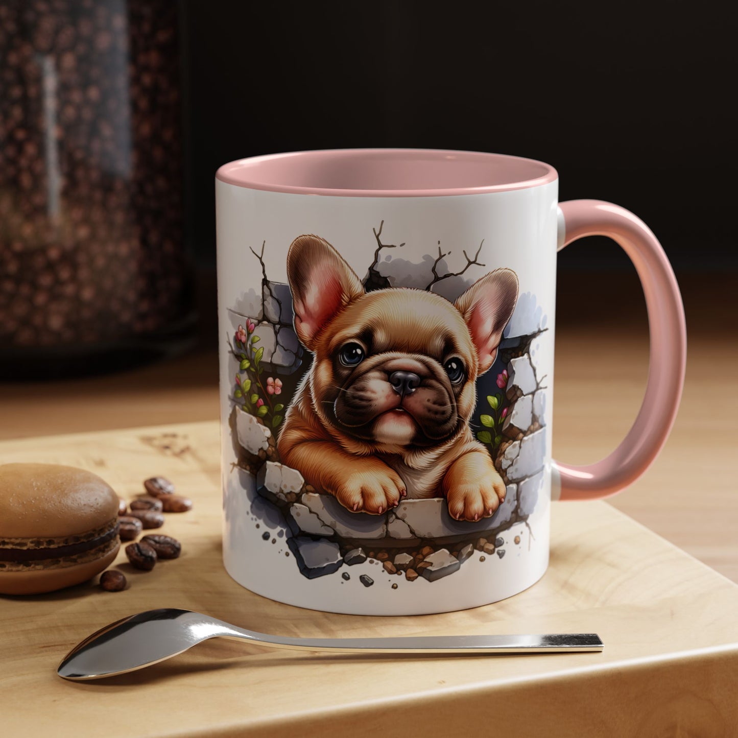 🐾☕ Tan French Bulldog Puppy Accent Mug – Sweet Peek-Through Pup Design ✨