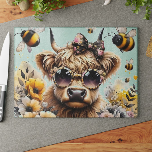 Tabla de cortar de vaca, regalo único, tabla de cortar de vidrio templado, tabla de charcutería, tabla de cortar, regalo de inauguración de la casa, tabla de cortar personalizada