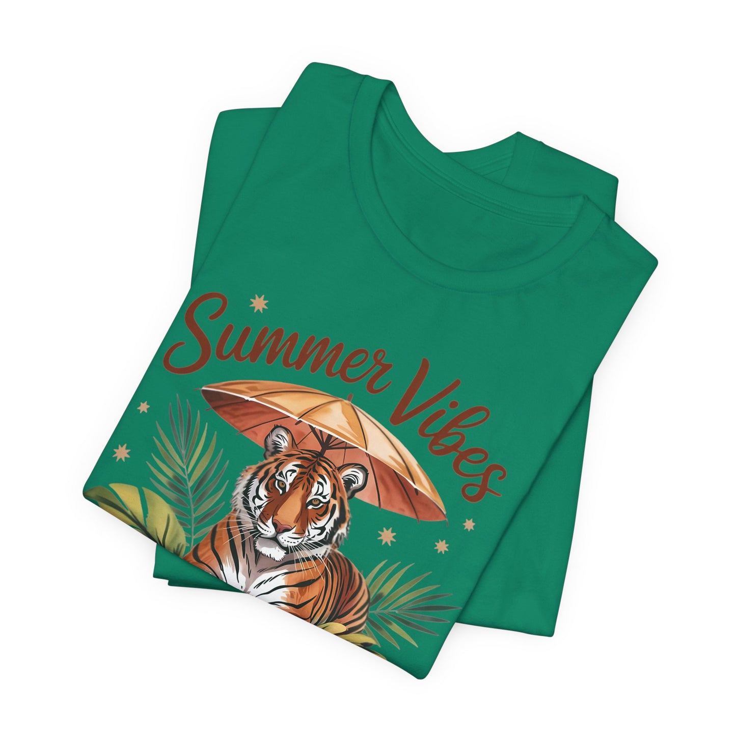 Camiseta Summer Vibes Tiger – Gráfico de palmeras de la selva con paraguas | Múltiples opciones de color