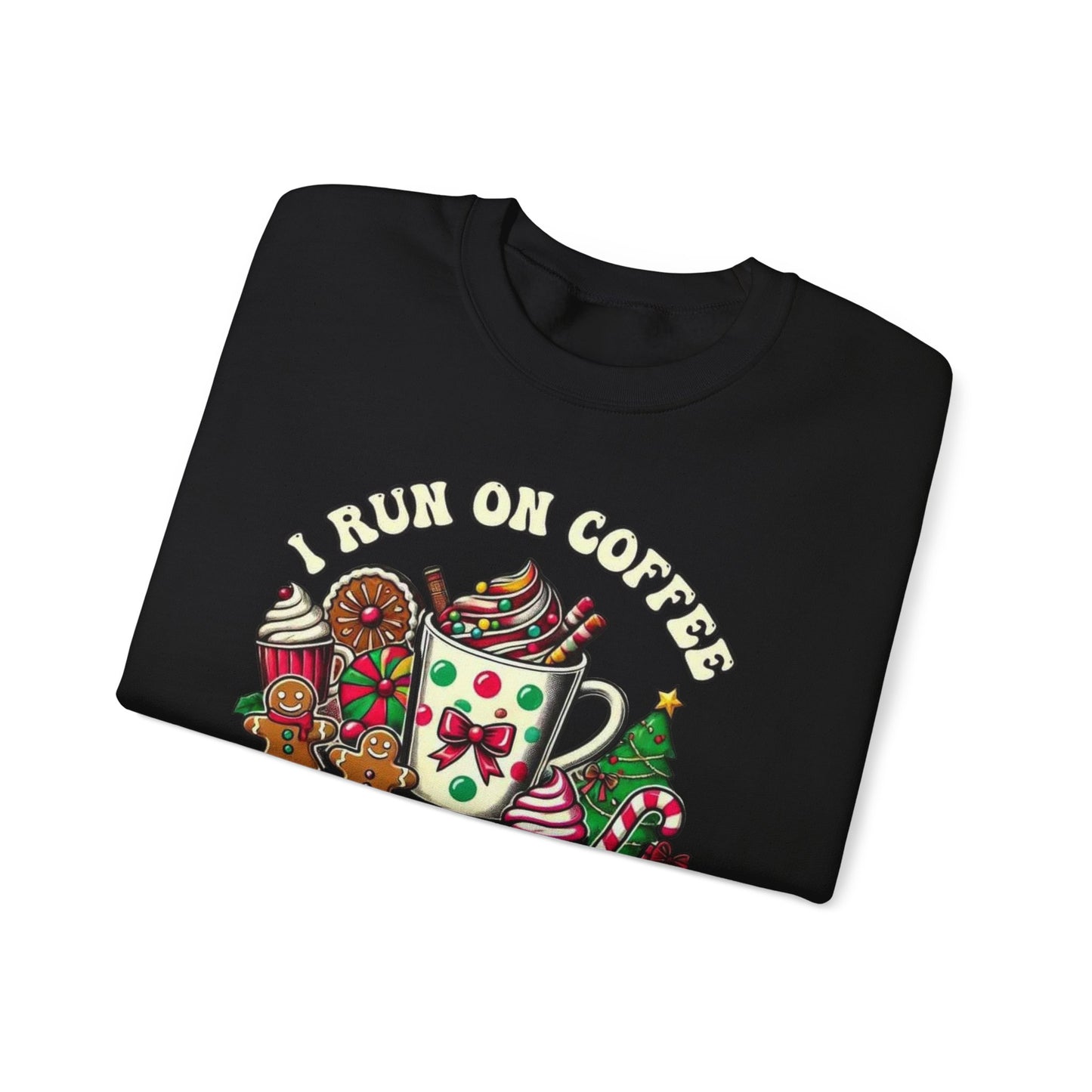 ☕🎄 I Run on Coffee and Christmas Cheer Sweatshirt – Cozy, Cute & Caffeinated ✨🧁