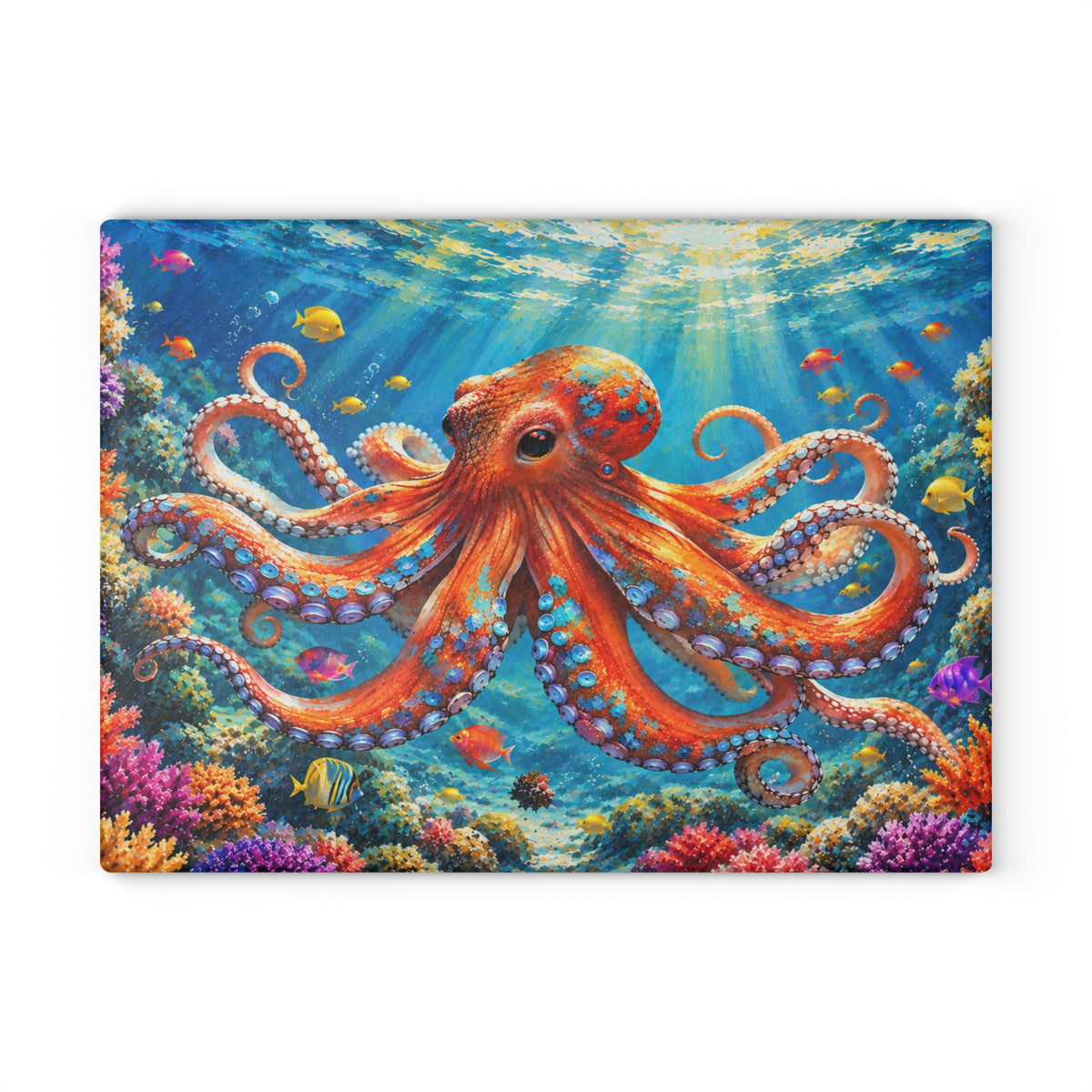 Colorful Octopus Underwater Ocean Glass Cutting Board