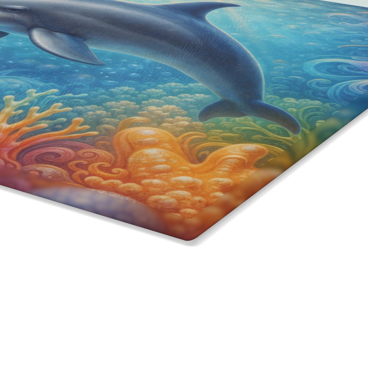 Peaceful Dolphin Glass Cutting Board – Tranquil Ocean Life Artwork