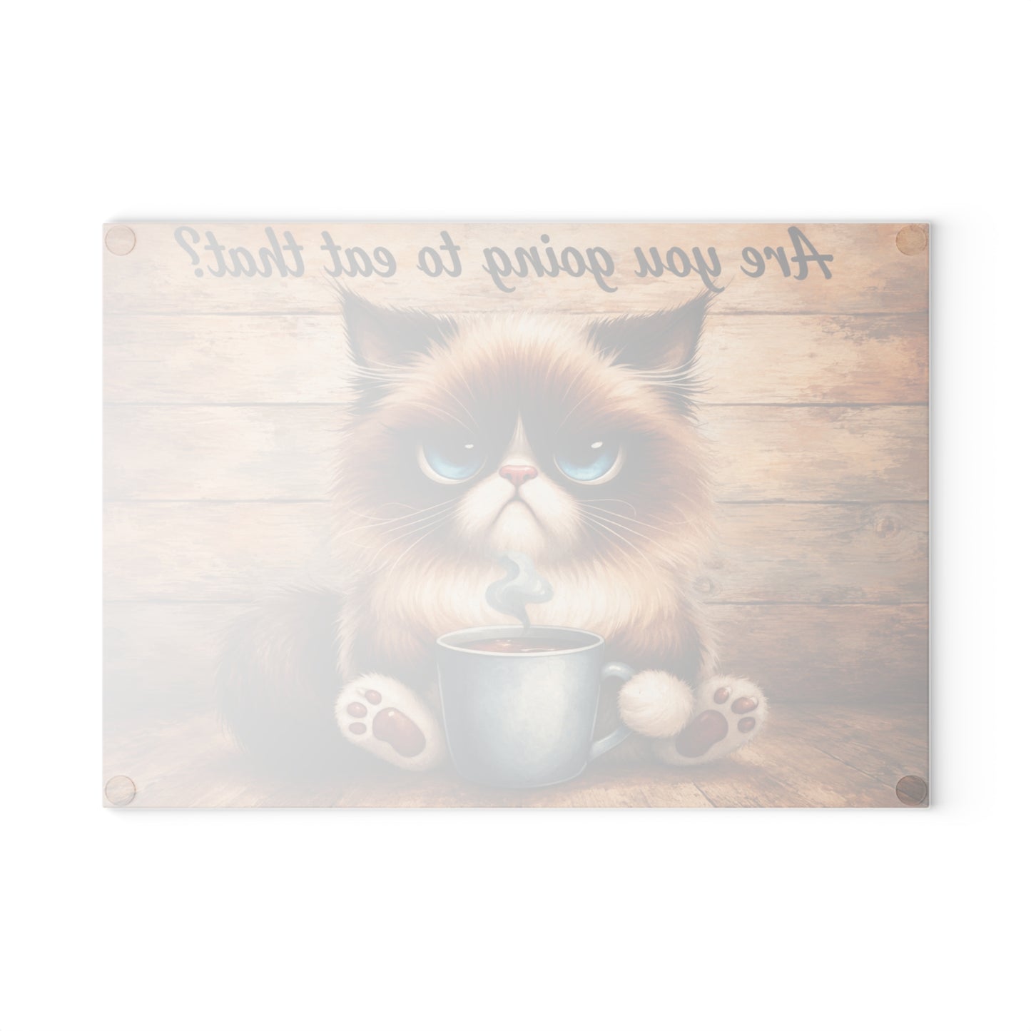 Funny Moody Kitty Glass Cutting Board – Rustic Farmhouse Cat Kitchen Décor