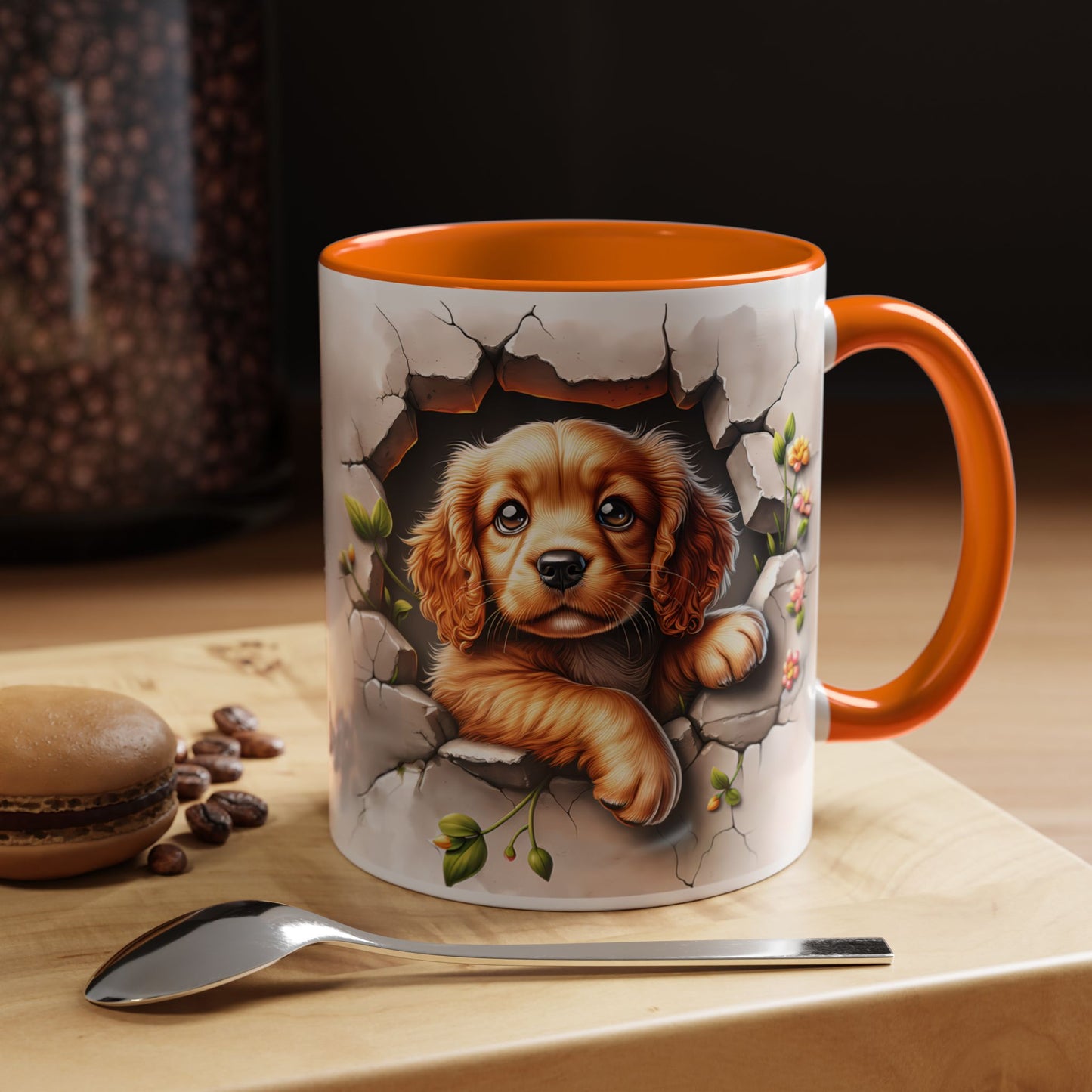 🐾 Cocker Spaniel Puppy Accent Mug – Sweet Fluffy Pup Coffee Cup ☕🤎