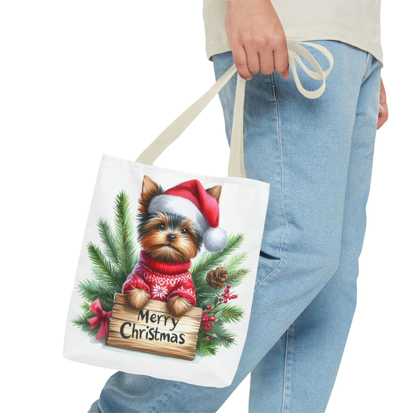 📦🐶 Yorkie Christmas Tote Bag – Tiny Terrier Holiday Charm in Every Carry 🎄