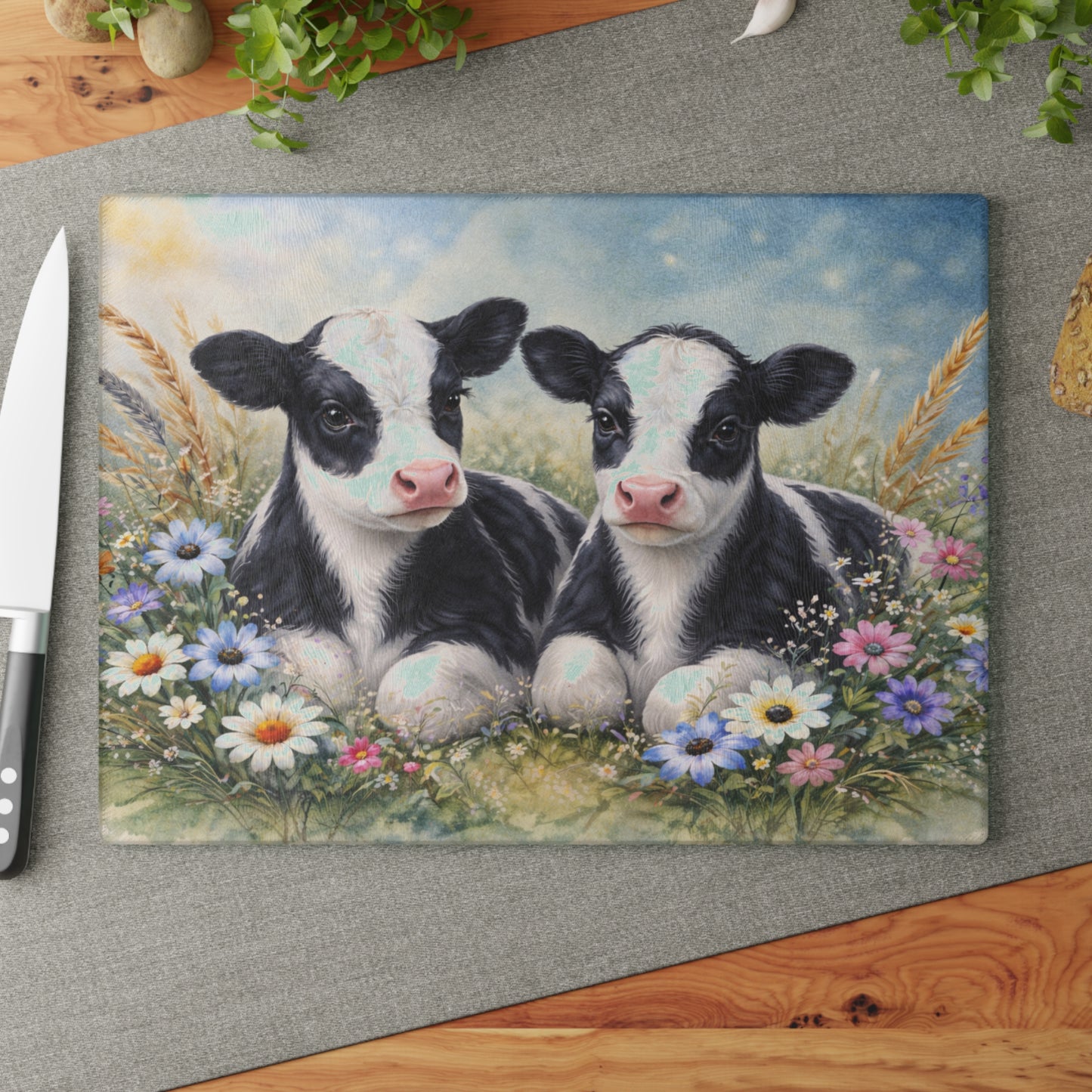 Adorable Calf Duo Cutting Board – Country Charm for Your Kitchen