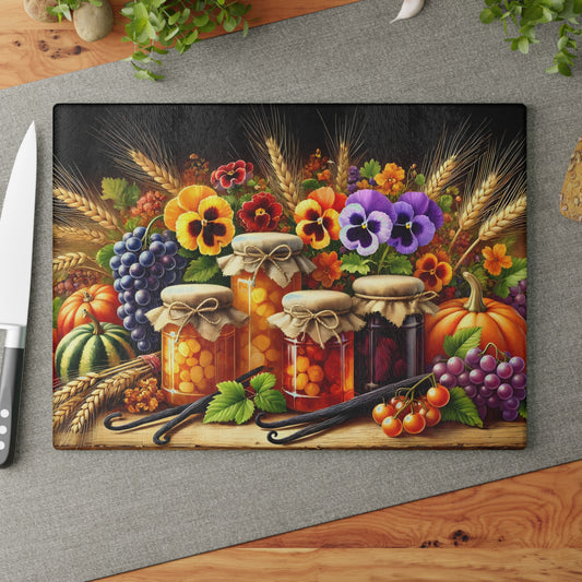 🍯 Autumn Harvest Pantry Cutting Board – Rustic Charm with Floral & Fruit Delight