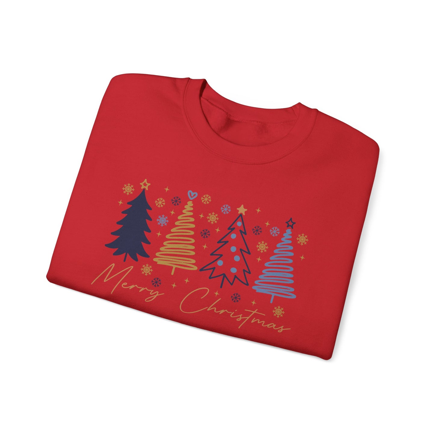 🎄✨ Merry Christmas Sweatshirt – Modern Navy & Gold Holiday Trees ❄️⭐