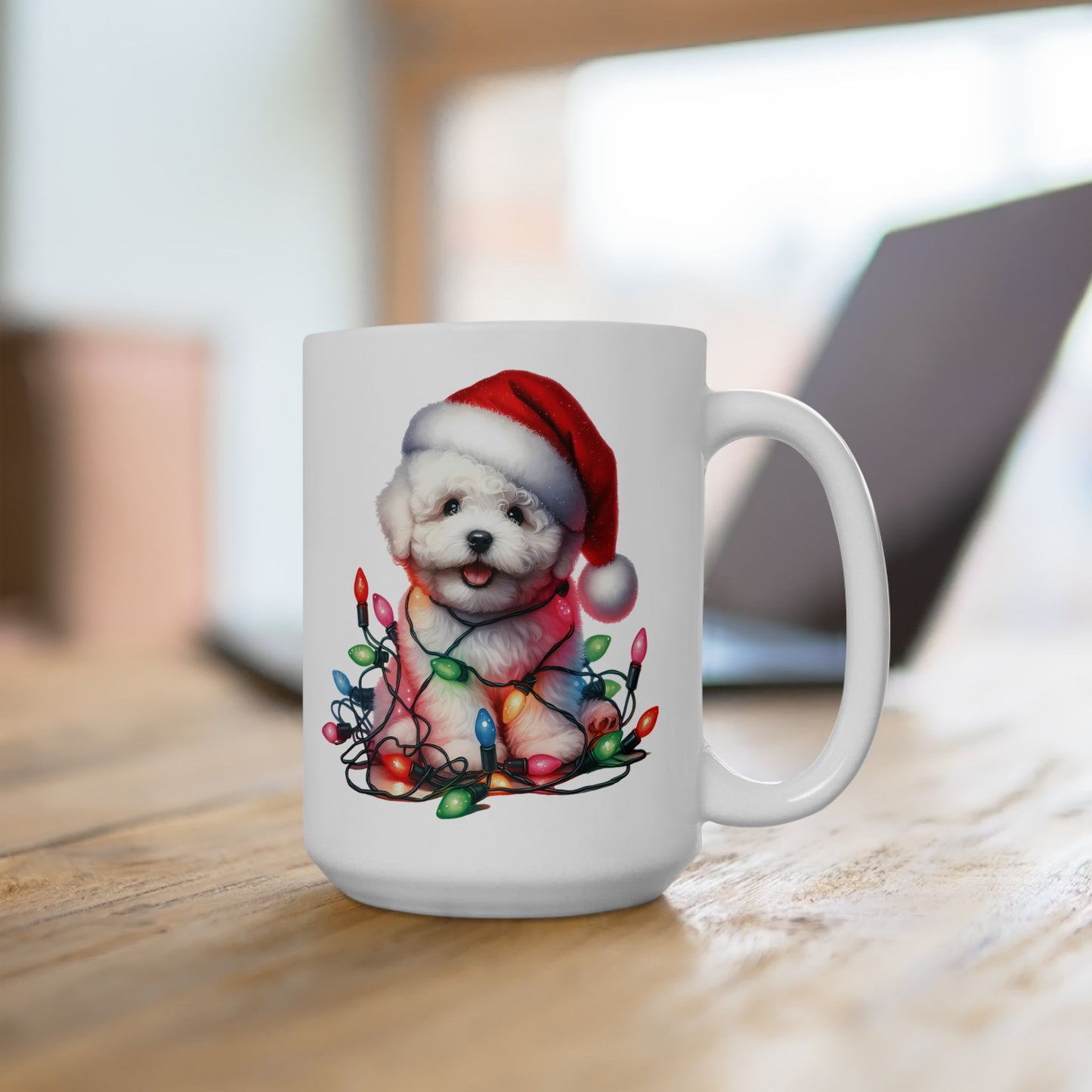 🎄 Bichon Frise Christmas Lights Mug – Holiday Cheer with a Fluffy Twist ☕