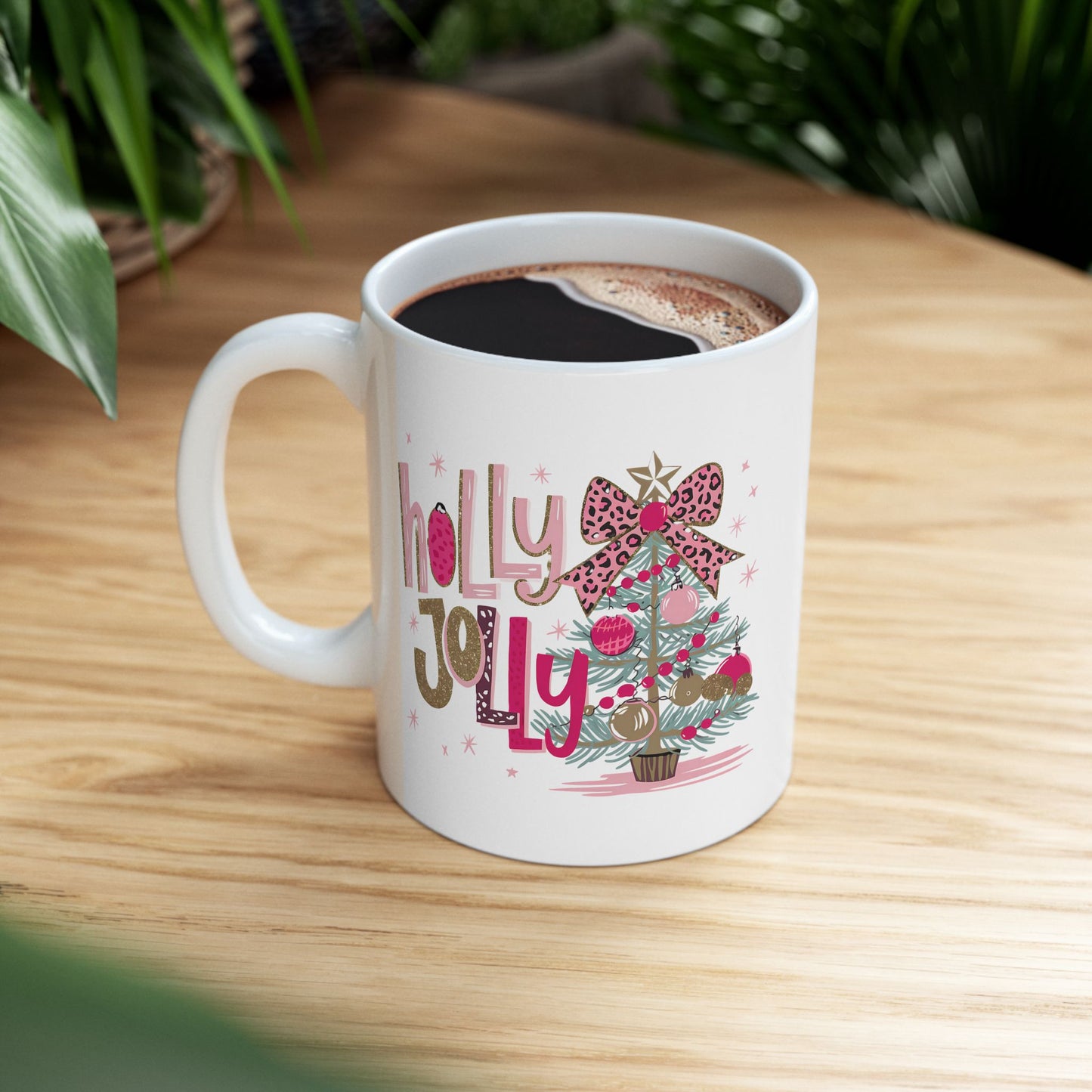 🎀🌟 Holly Jolly Christmas Mug – Glam Tree, Leopard Bow, and Holiday Sass 🎄💖