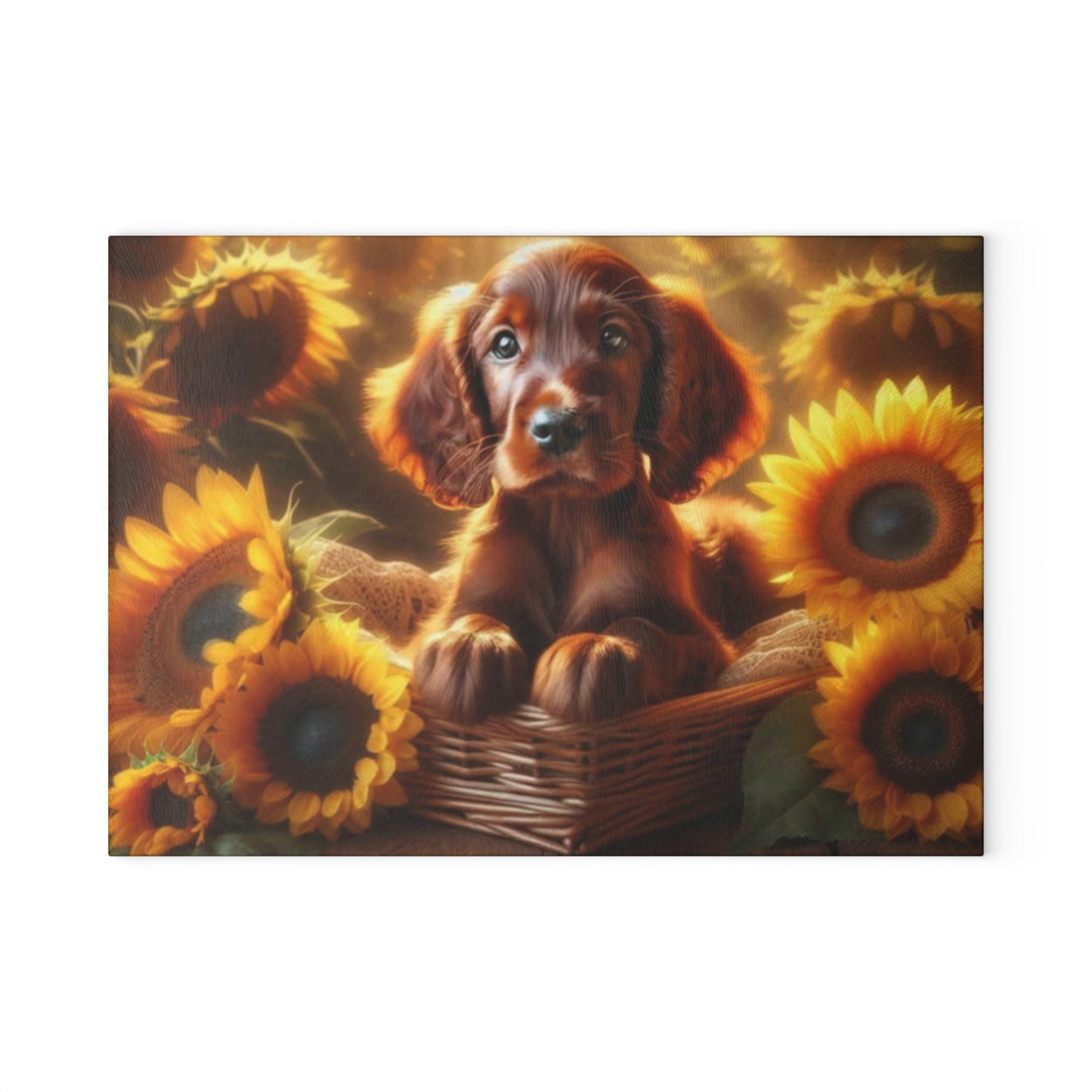 🐶🌻 Irish Setter Puppy & Sunflowers Cutting Board – Golden Glow Meets Puppy Charm