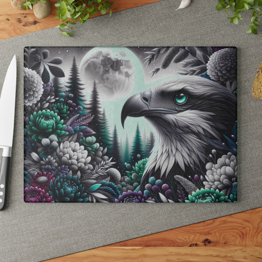 🦅🌕 “Midnight Moon Eagle” Glass Cutting Board – Bold, Modern Wild Beauty for Your Kitchen