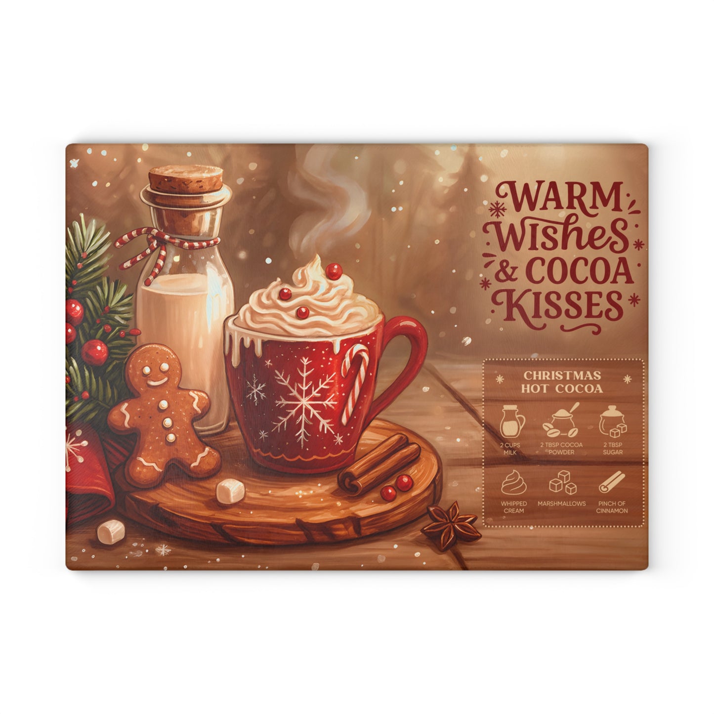 ☕❄️ Warm Wishes & Cocoa Kisses Cutting Board – Cozy Christmas Charm for Your Kitchen 🎄🍫