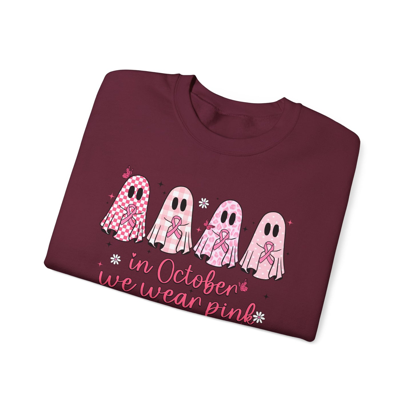 🎀👻 In October We Wear Pink Sweatshirt – Breast Cancer Awareness Halloween Ghosts