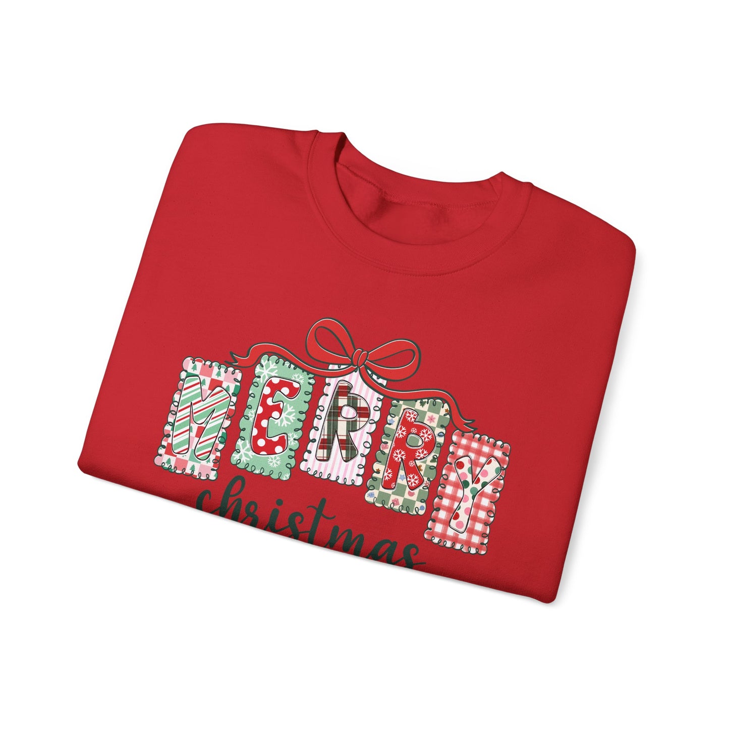 🎀✨ Merry Christmas Sweatshirt – Cozy Patchwork Holiday Crewneck
