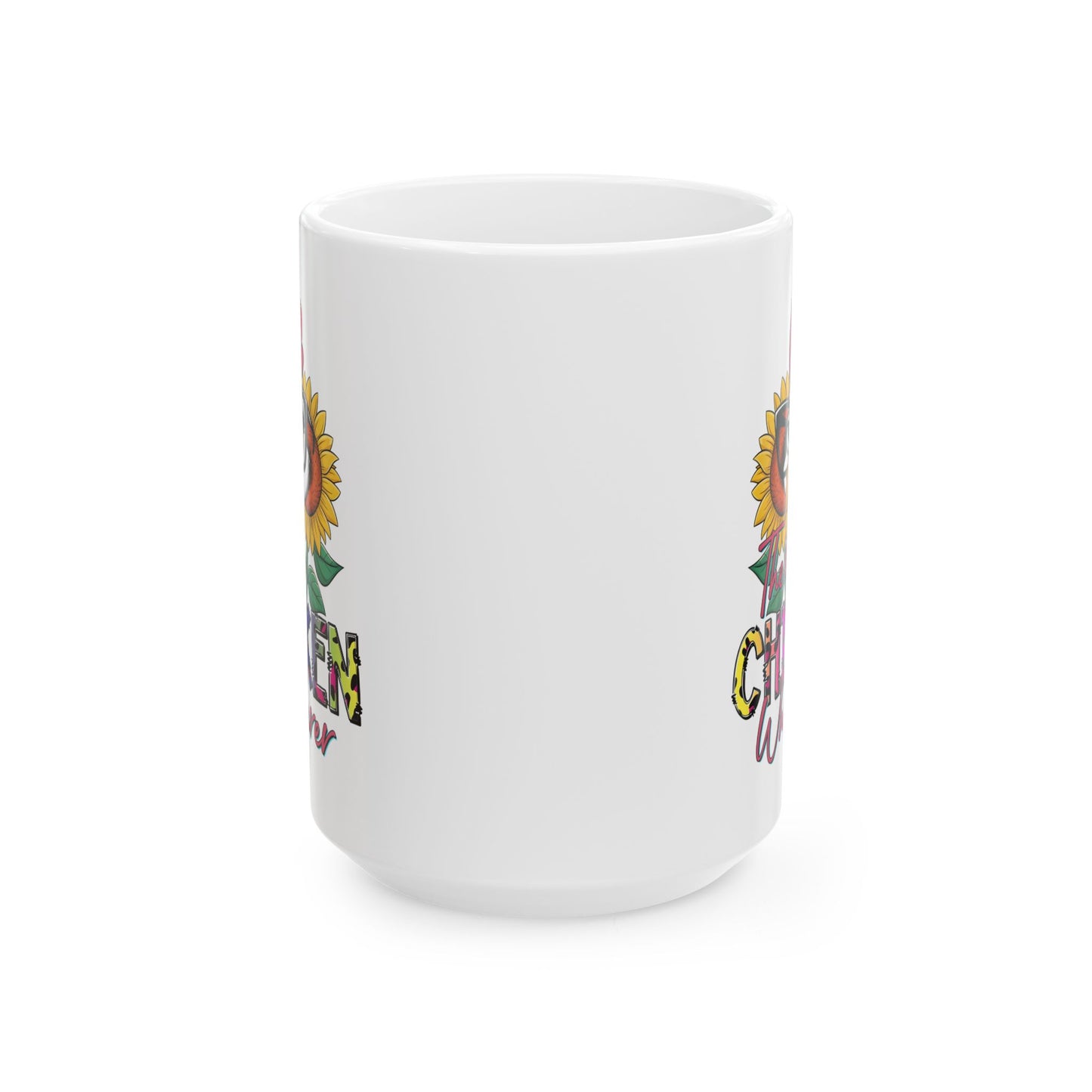 Taza de El Susurrador de Pollos: Estilo rústico divertido con girasoles