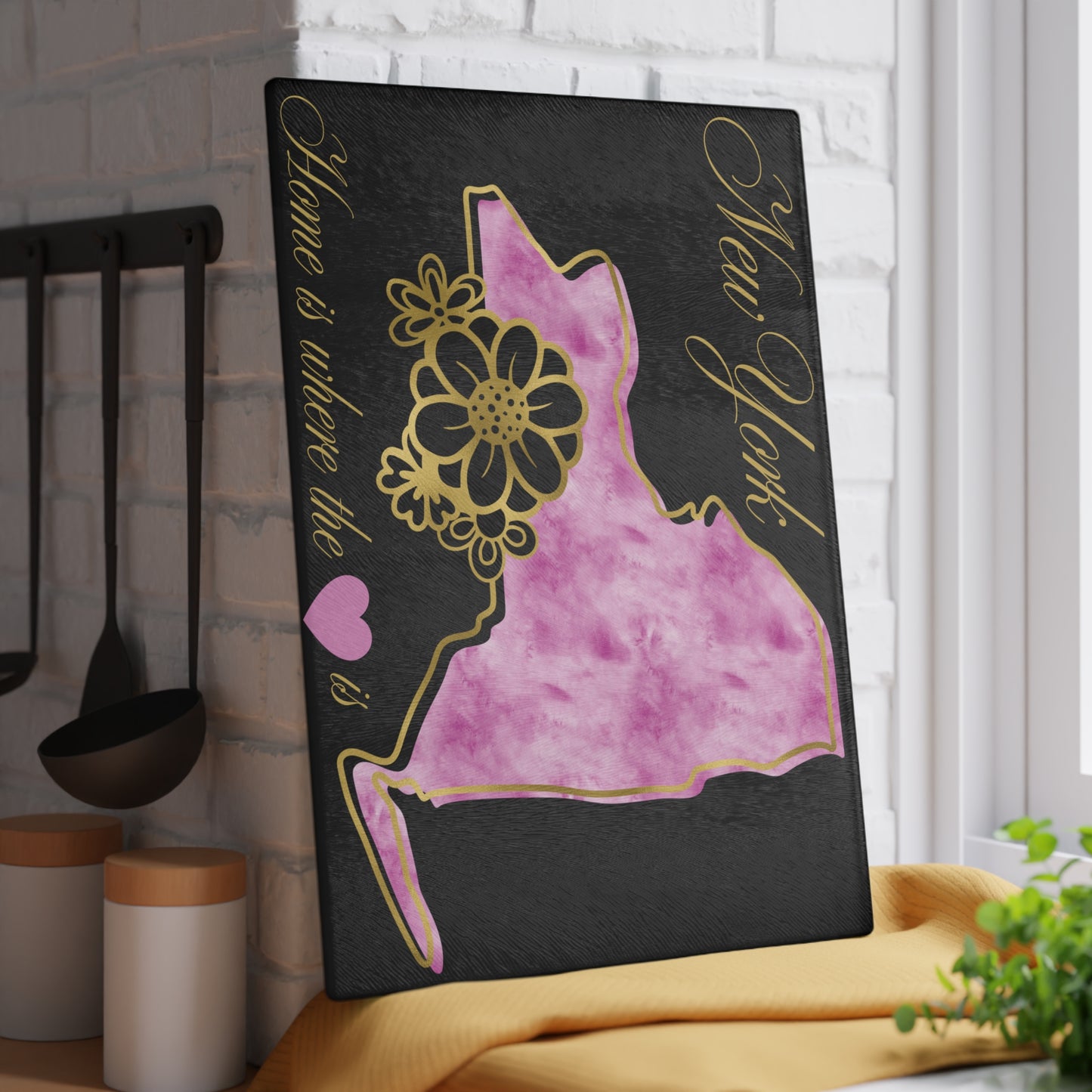 🗽 New York State Cutting Board – Elegant Watercolor Pride with Floral Flair
