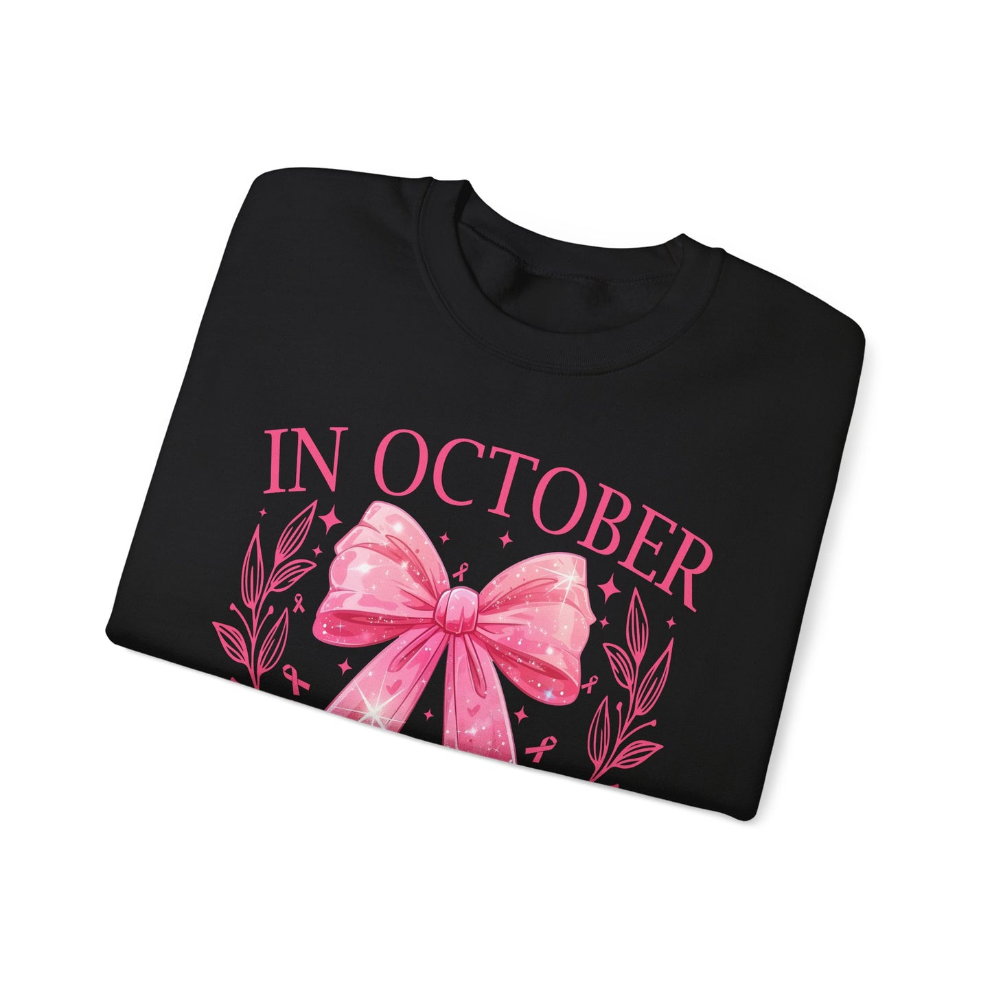 🎀✨ In October We Wear Pink Sweatshirt – Elegant Bow Breast Cancer Awareness Crewneck