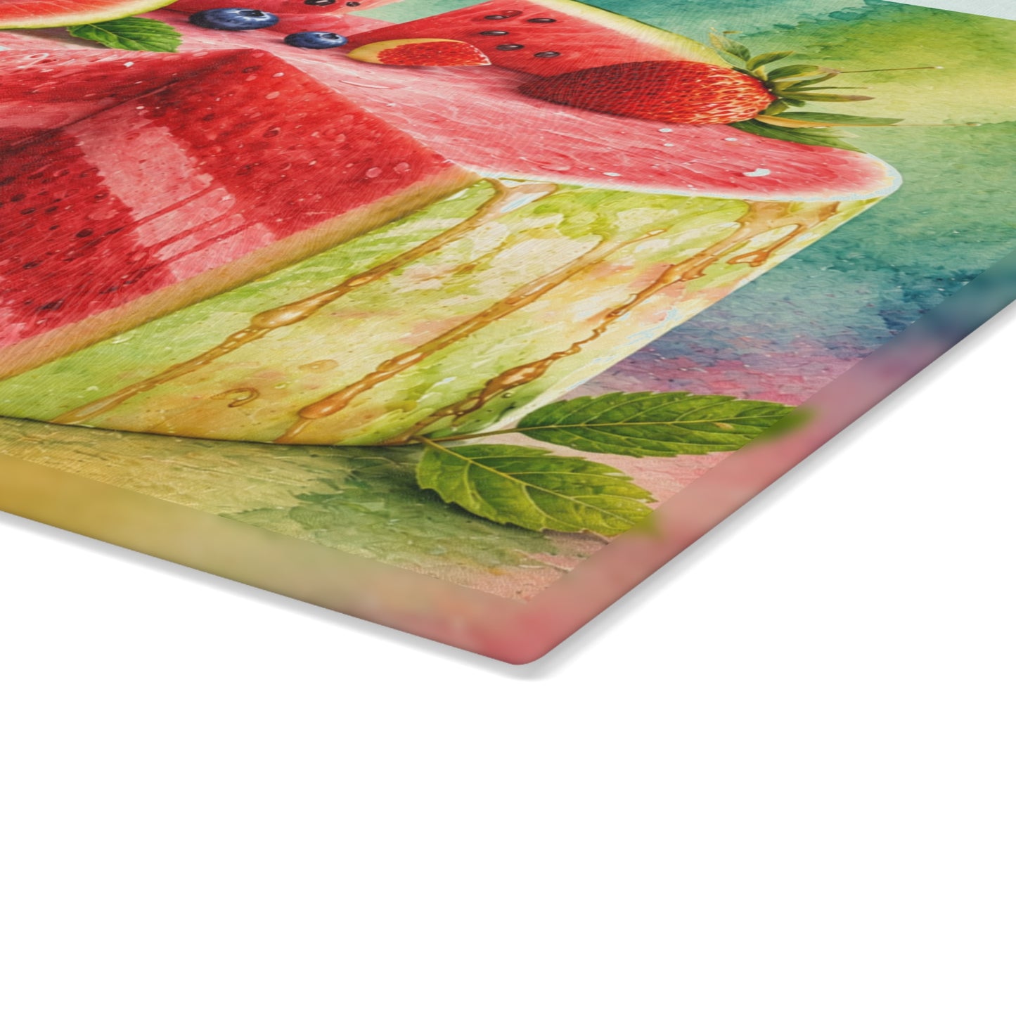 Watermelon Berry Delight Glass Cutting Board – Colorful Summer Kitchen Decor