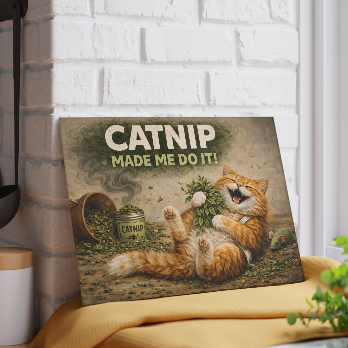 Catnip Made Me Do It Glass Cutting Board – Funny Cat Kitchen Art