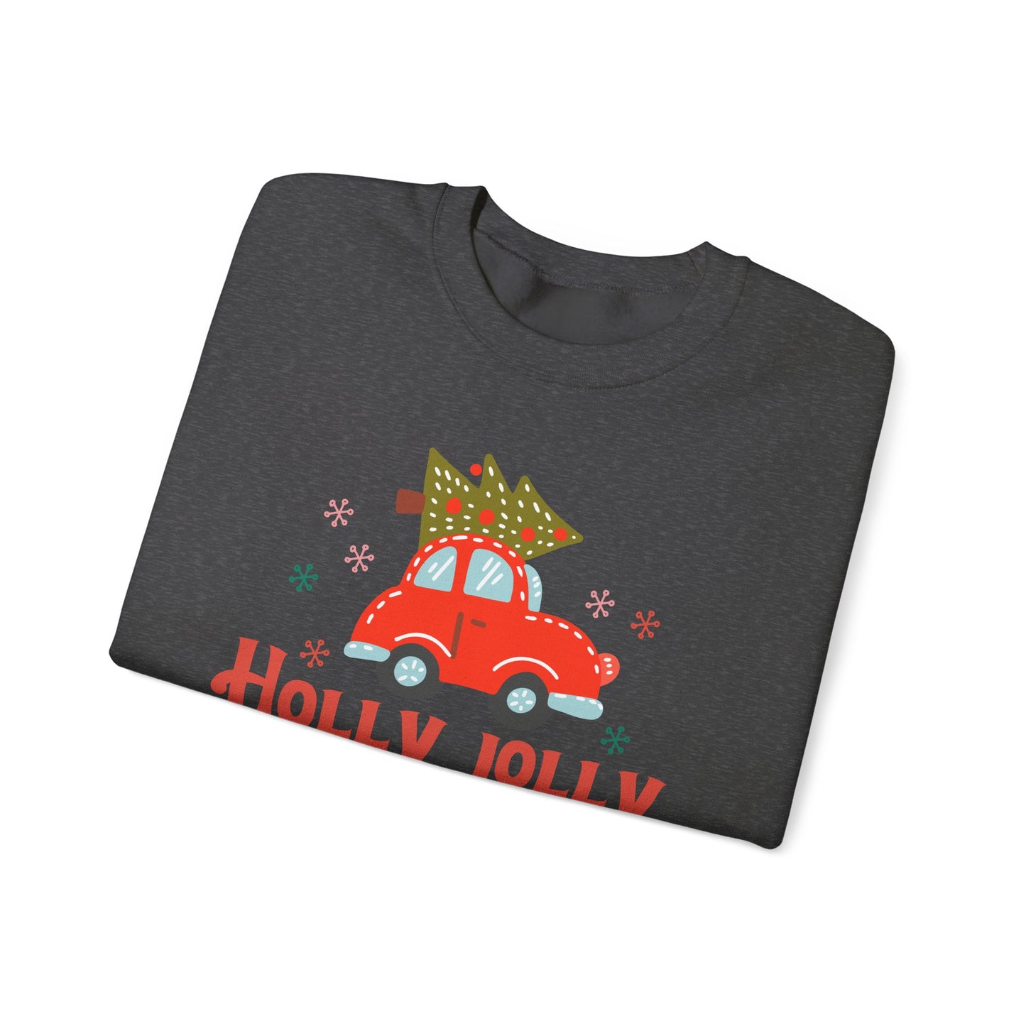 🎄🚗 Holly Jolly Vibes Crewneck – Cute Red Car & Tree Graphic