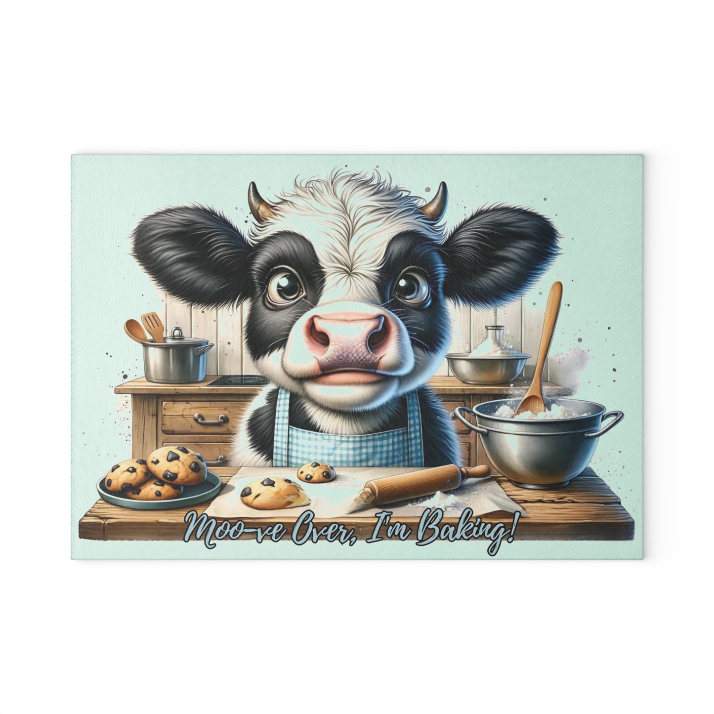 🐮🍪 “Moo-ve Over, I’m Baking!” Tempered Glass Board – Cute Cow Kitchen Laughs