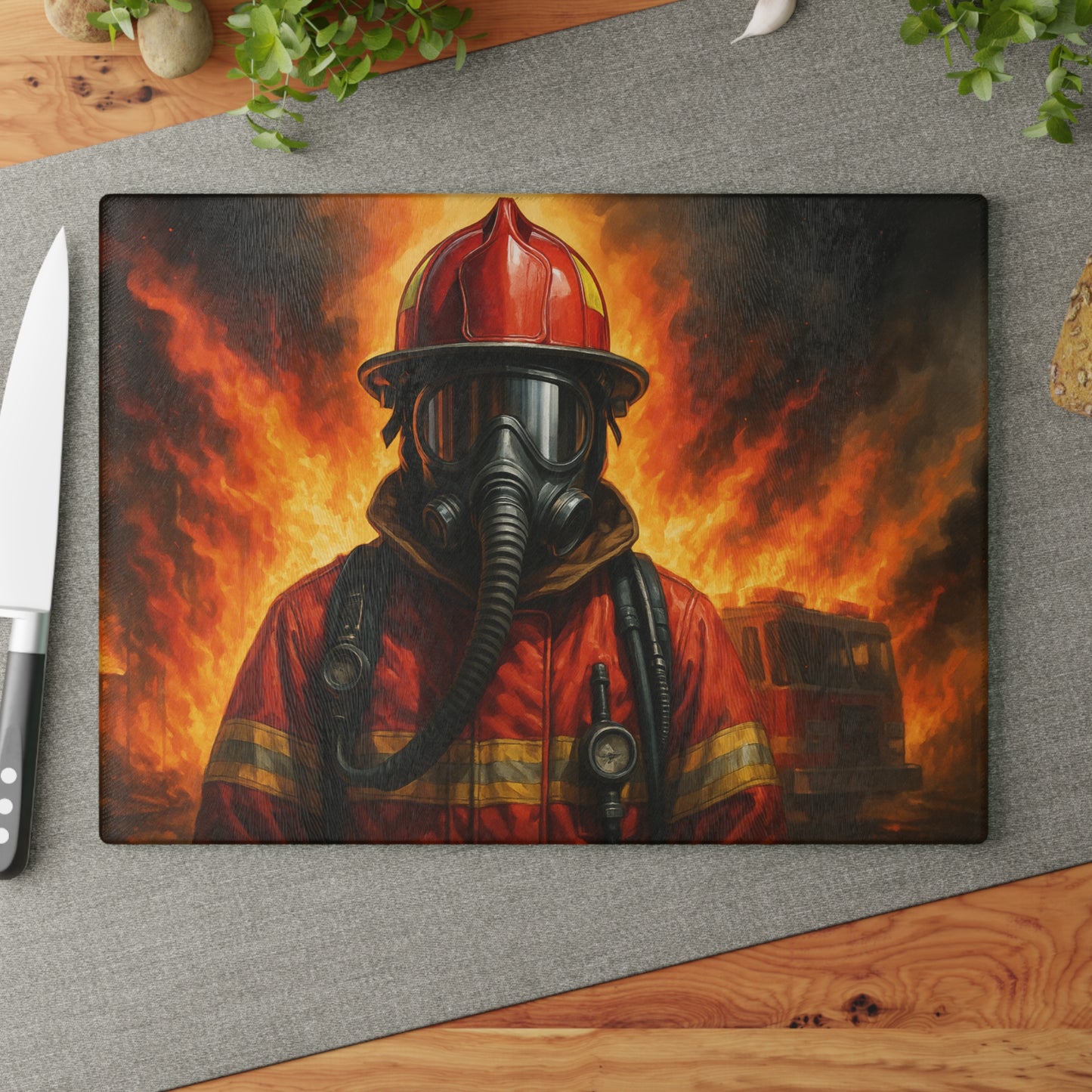 Firefighter Portrait Cutting Board – Strength, Courage, and Honor