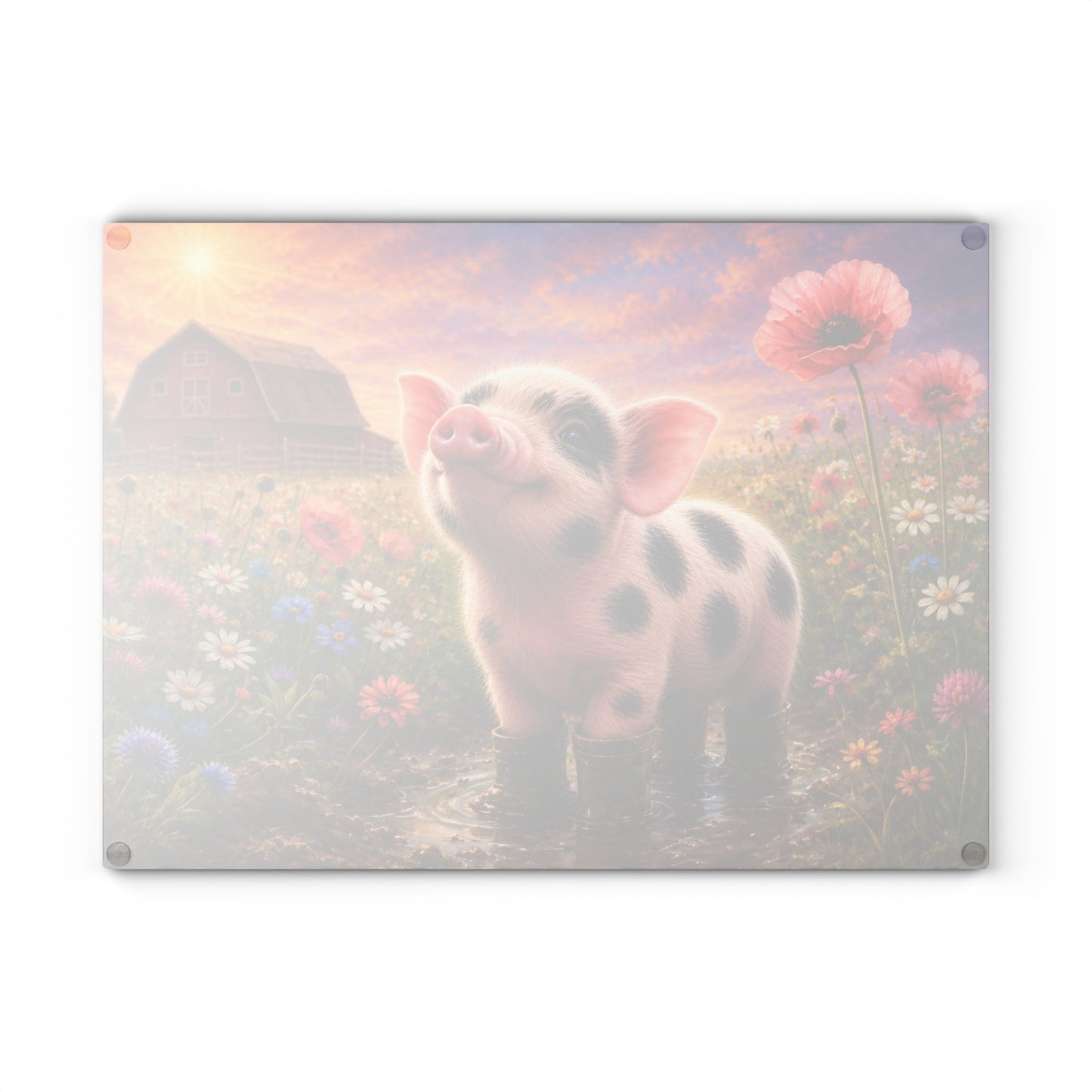 Piglet in Rain Boots Glass Cutting Board – Cute Baby Pig Farmhouse Kitchen Decor