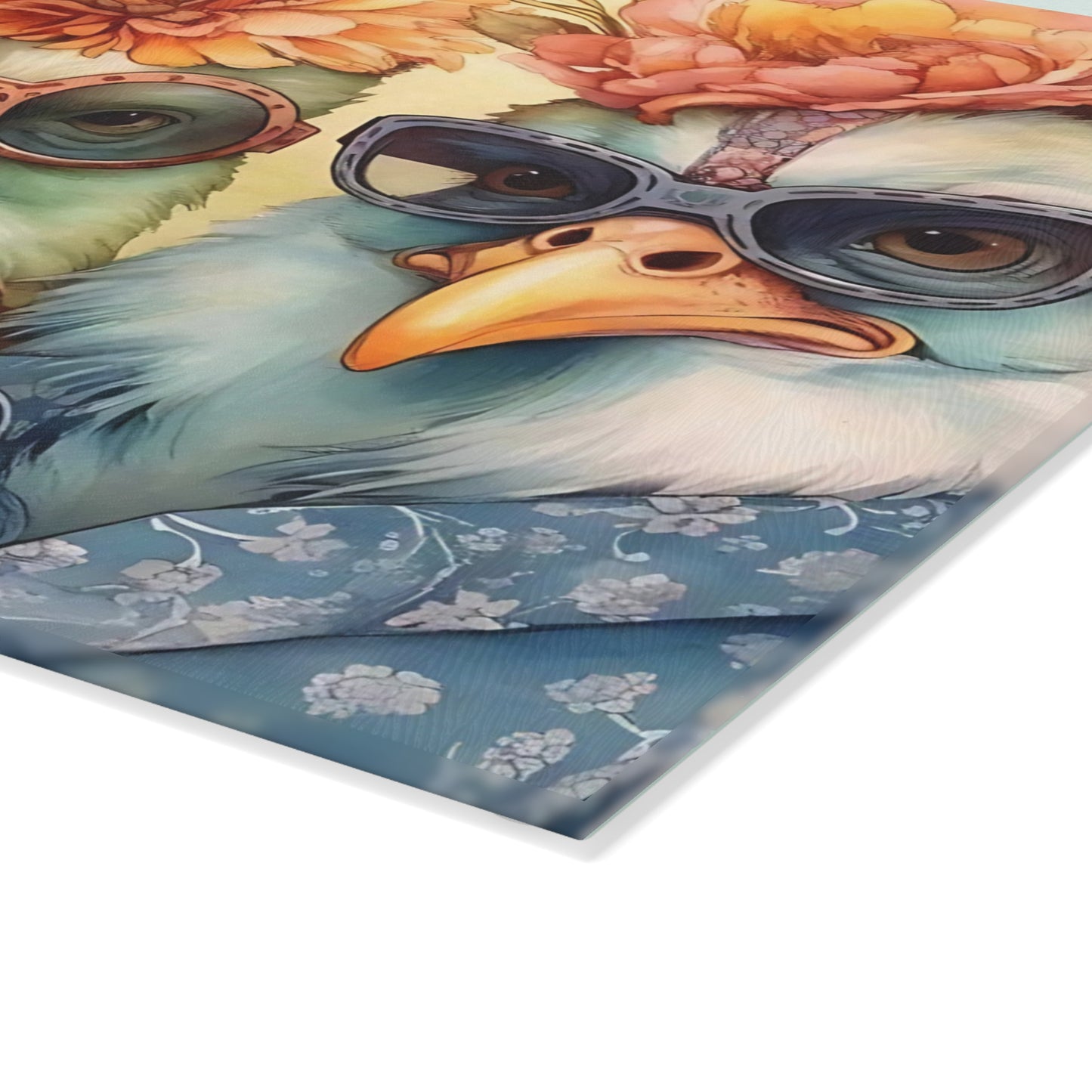 🕶️🌸 Feathered Friends Fun – Whimsical Birds Glass Cutting Board with Style and Sass 🐦