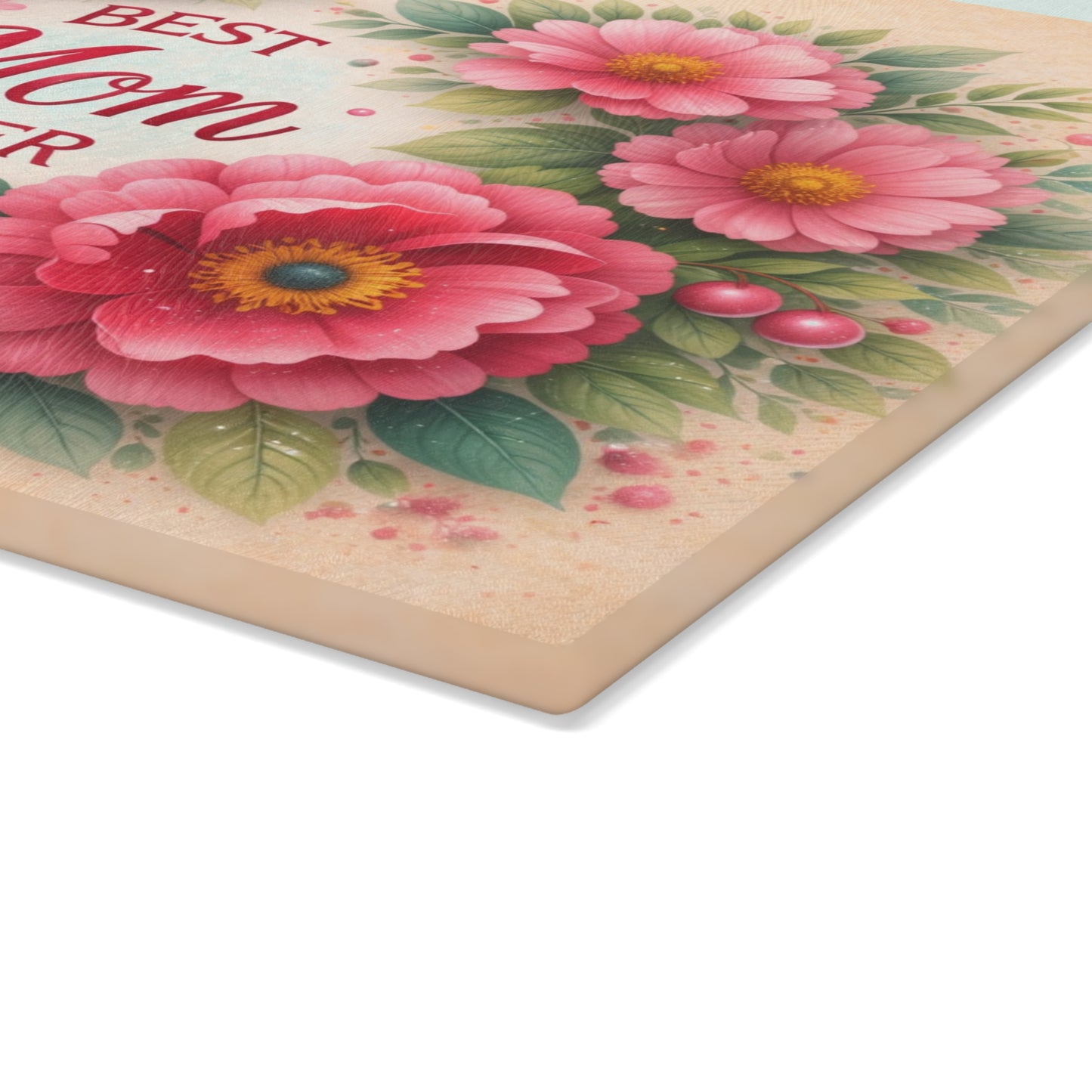 Best Mom Ever Floral Glass Cutting Board – Elegant Kitchen Gift for Her